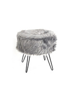 ITY INTERNATIONAL Large Grey Fluffy Pouf Footstool