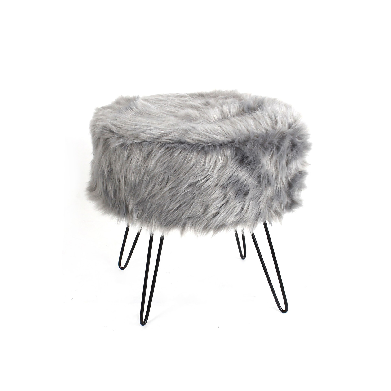 ITY INTERNATIONAL Large Grey Fluffy Pouf Footstool