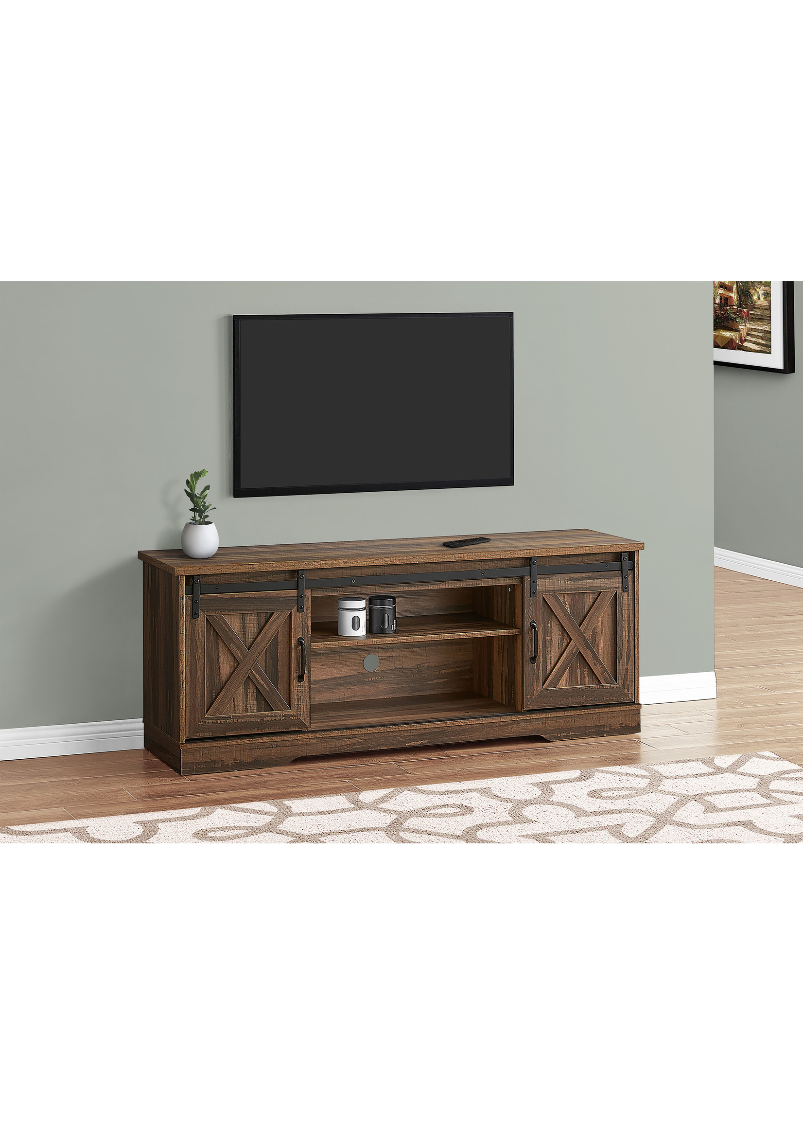 TV STAND - 60"L /  Brown with Sliding Doors