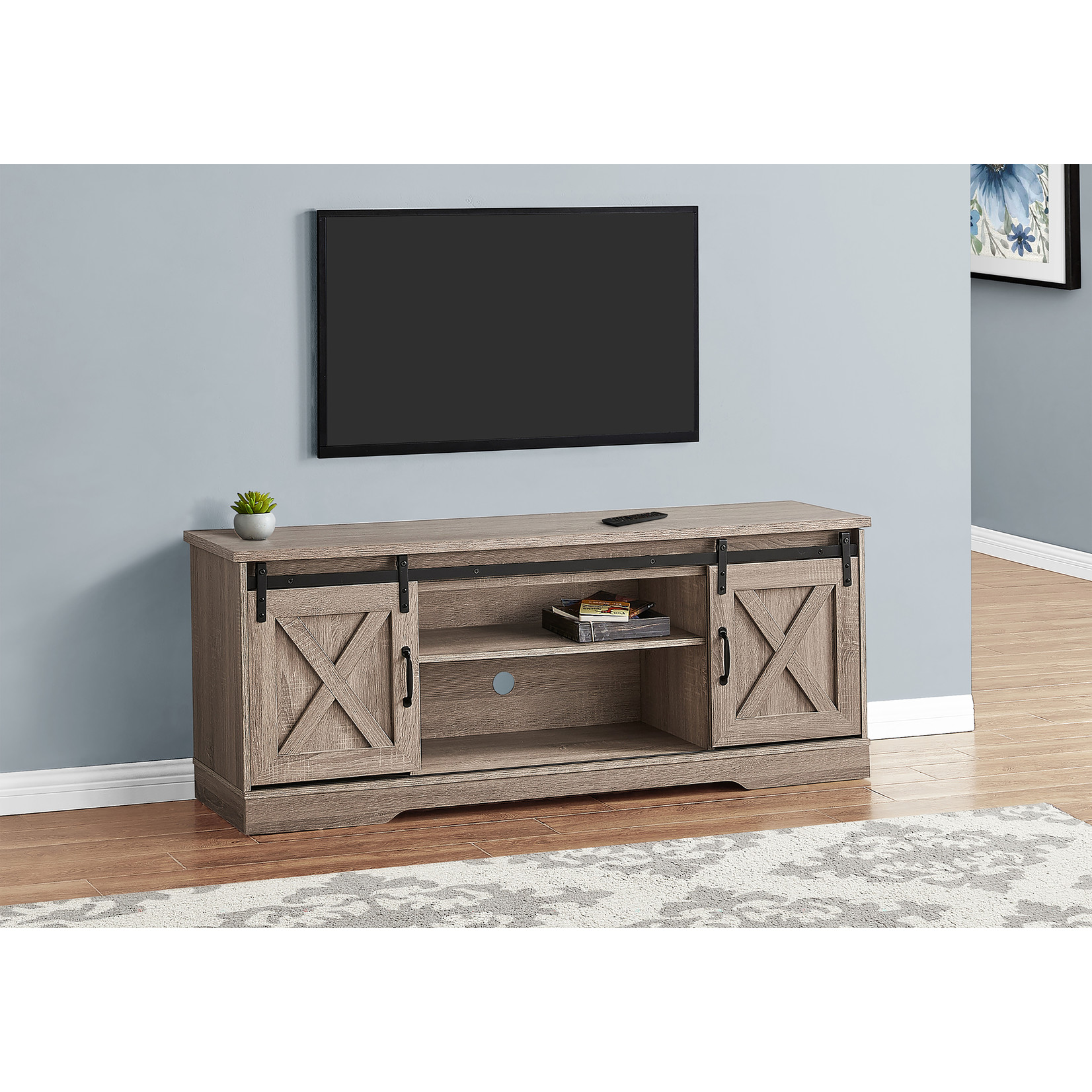 MEUBLE TV - 60"L / Taupe Fonce avec 2 Portes Coulissantes