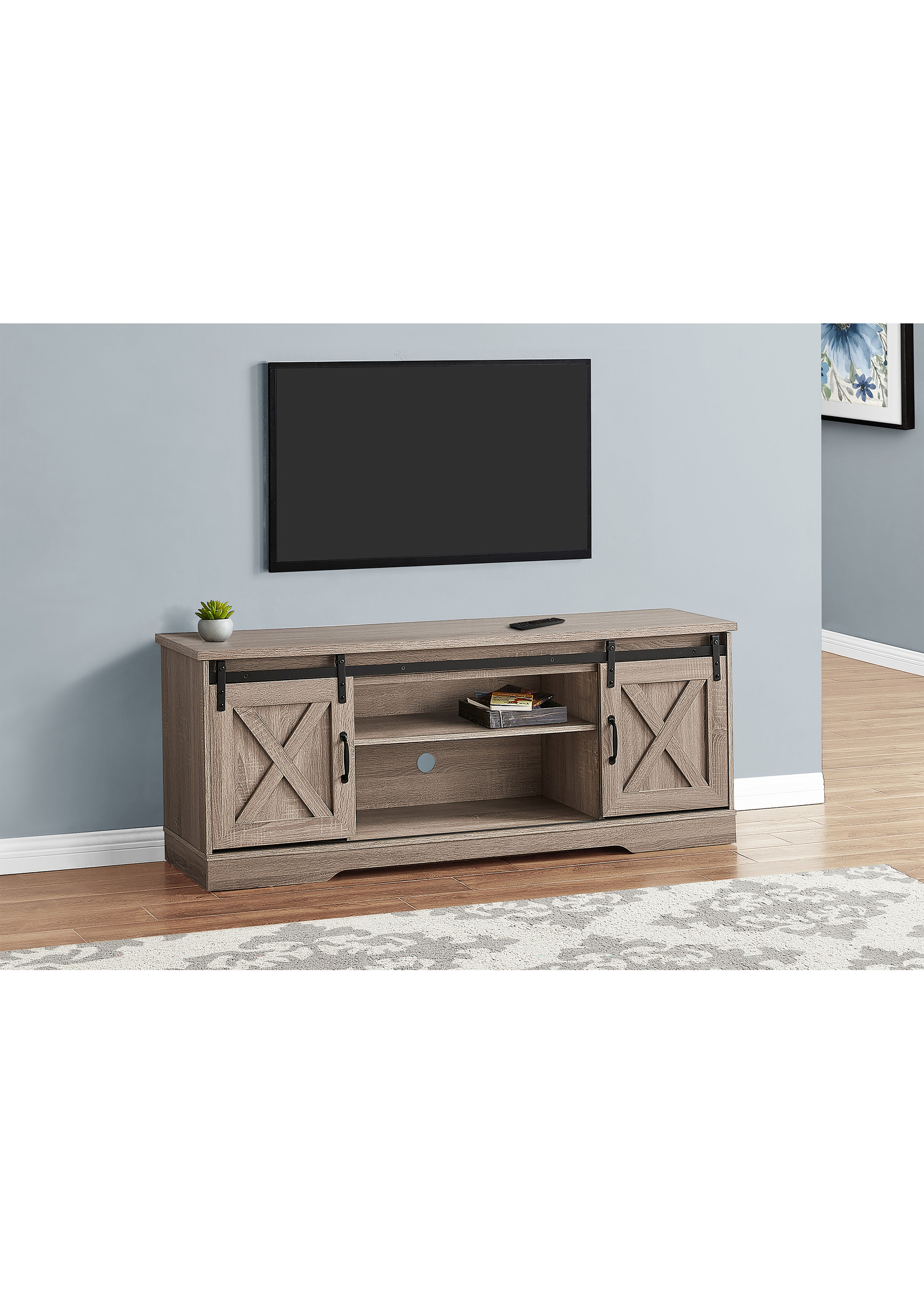 TV STAND - 60"L / Dark Taupe With 2 Sliding Doors