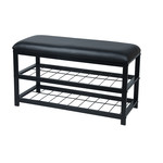 ITY INTERNATIONAL Banc en Similicuir Noir avec Rangement en Métal