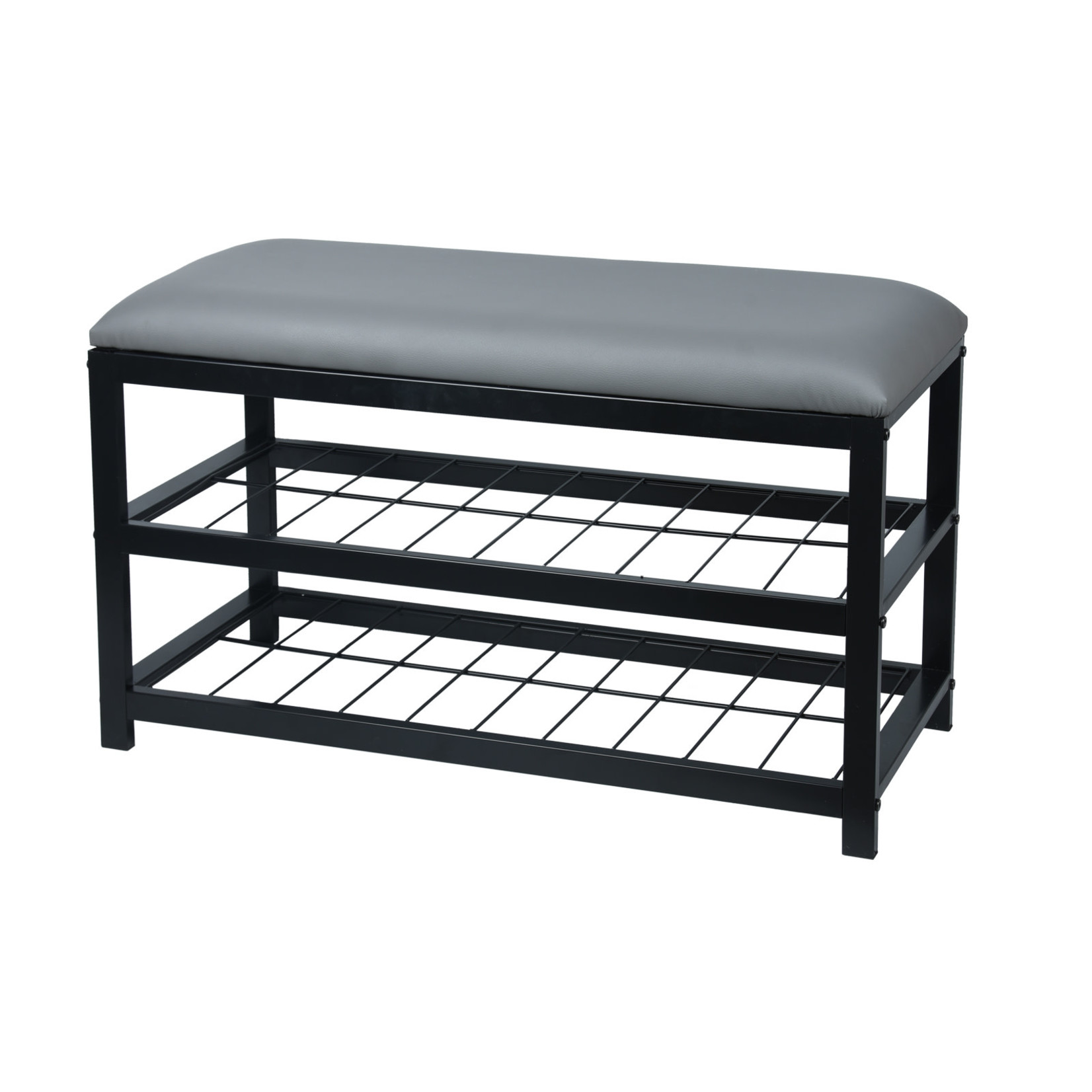 ITY INTERNATIONAL Banc en Similicuir Gris avec Rangement en Métal
