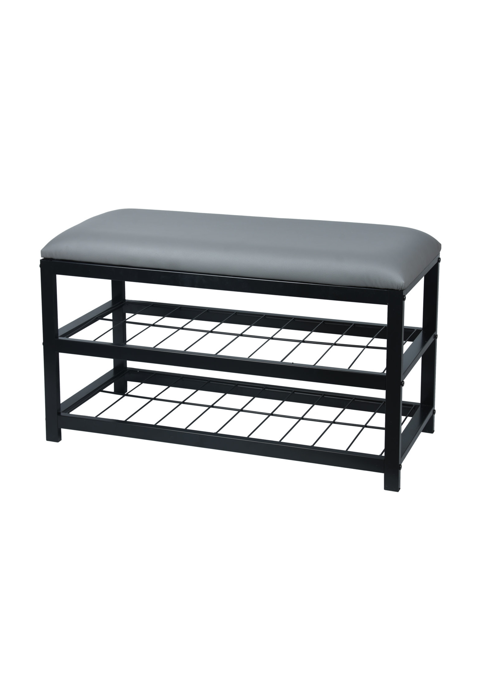 ITY INTERNATIONAL Metal Bench Faux Leather Grey with Storage