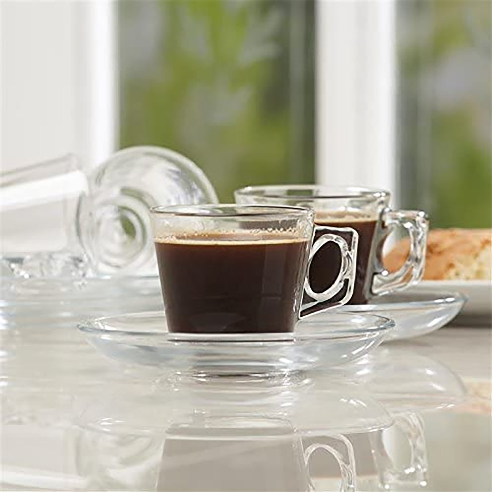 Pasabahce Vela Set of 6 Glass Cup and Saucer - 81mL