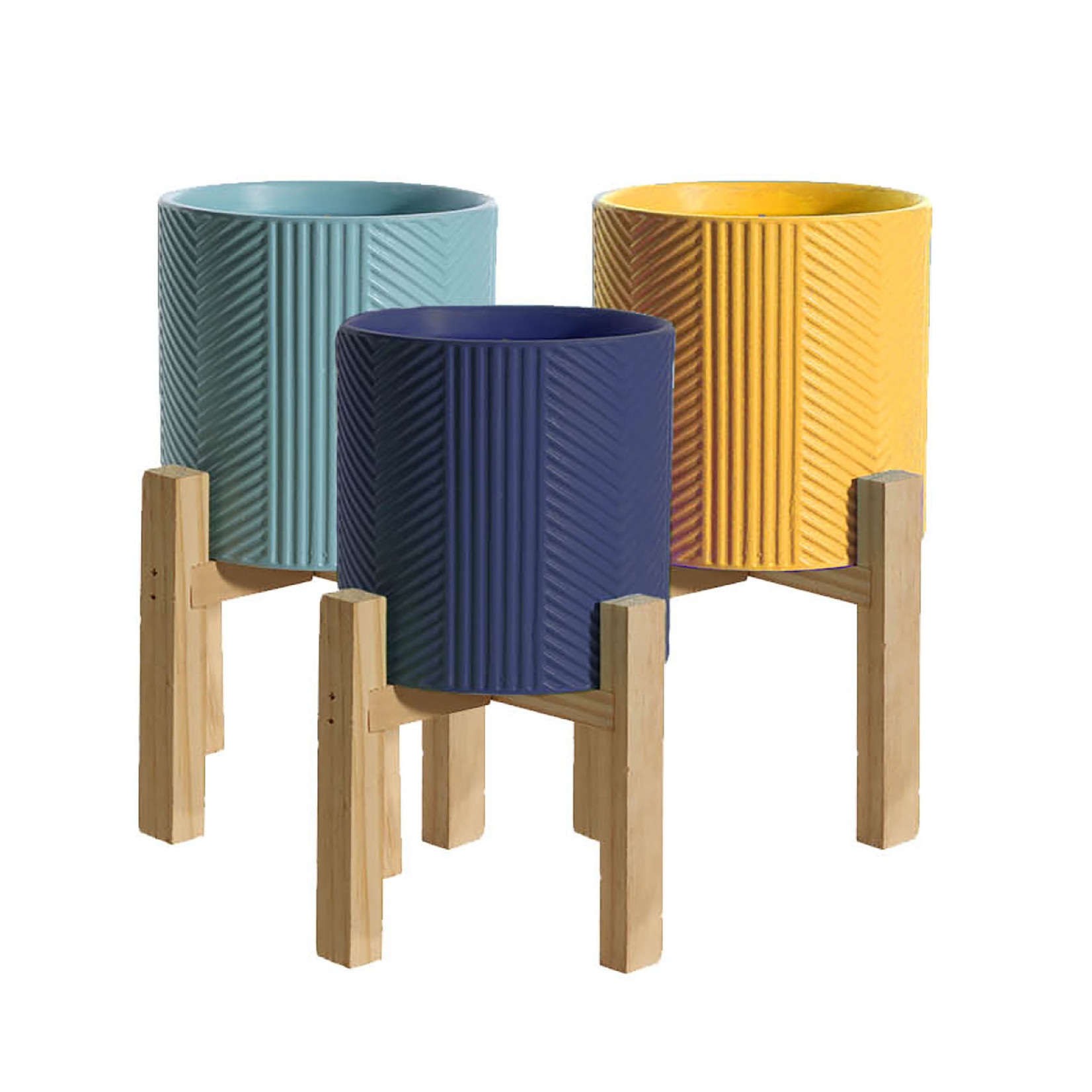 Pot avec Support en Bois,  16x15.7cm