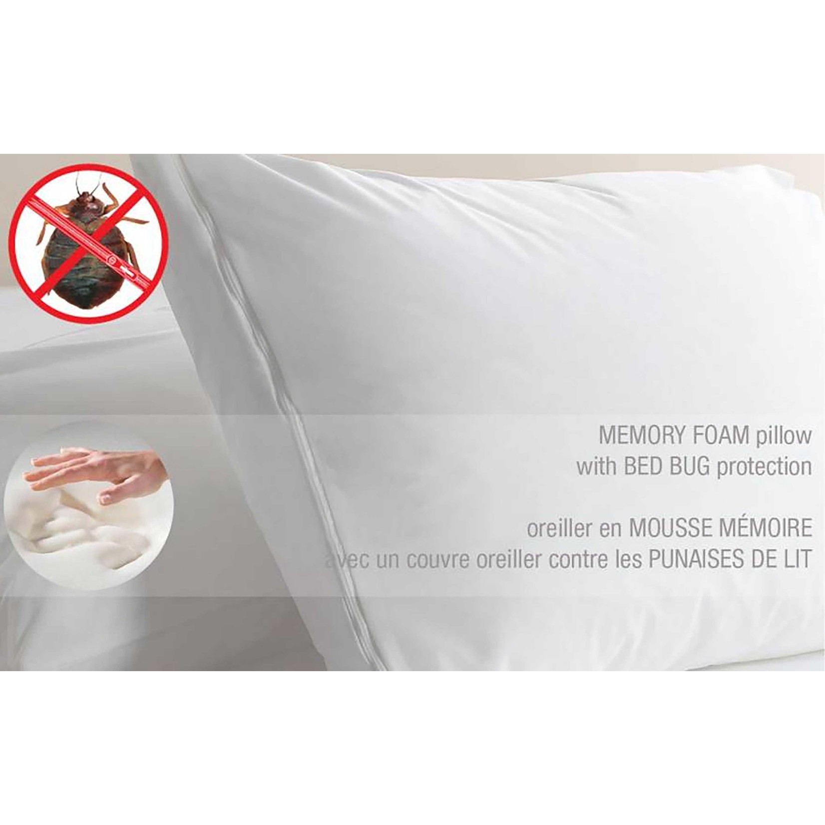 Memory Foam Pillow with Bed Bug Wrapper Protection
