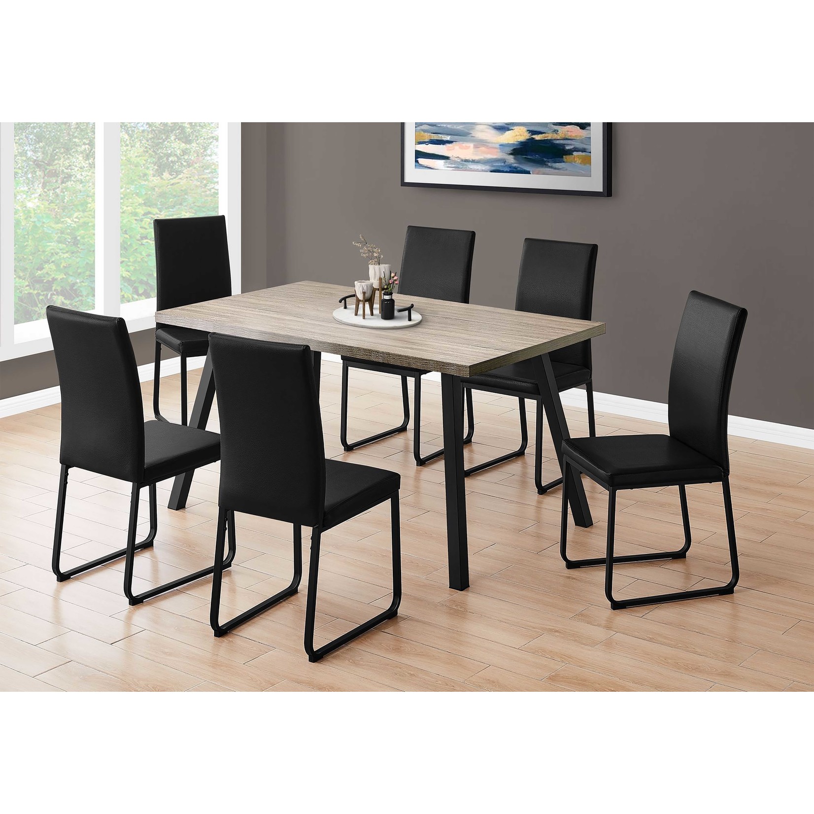 Table à Manger 36x60-pouces Taupe Foncé et Métal Noir