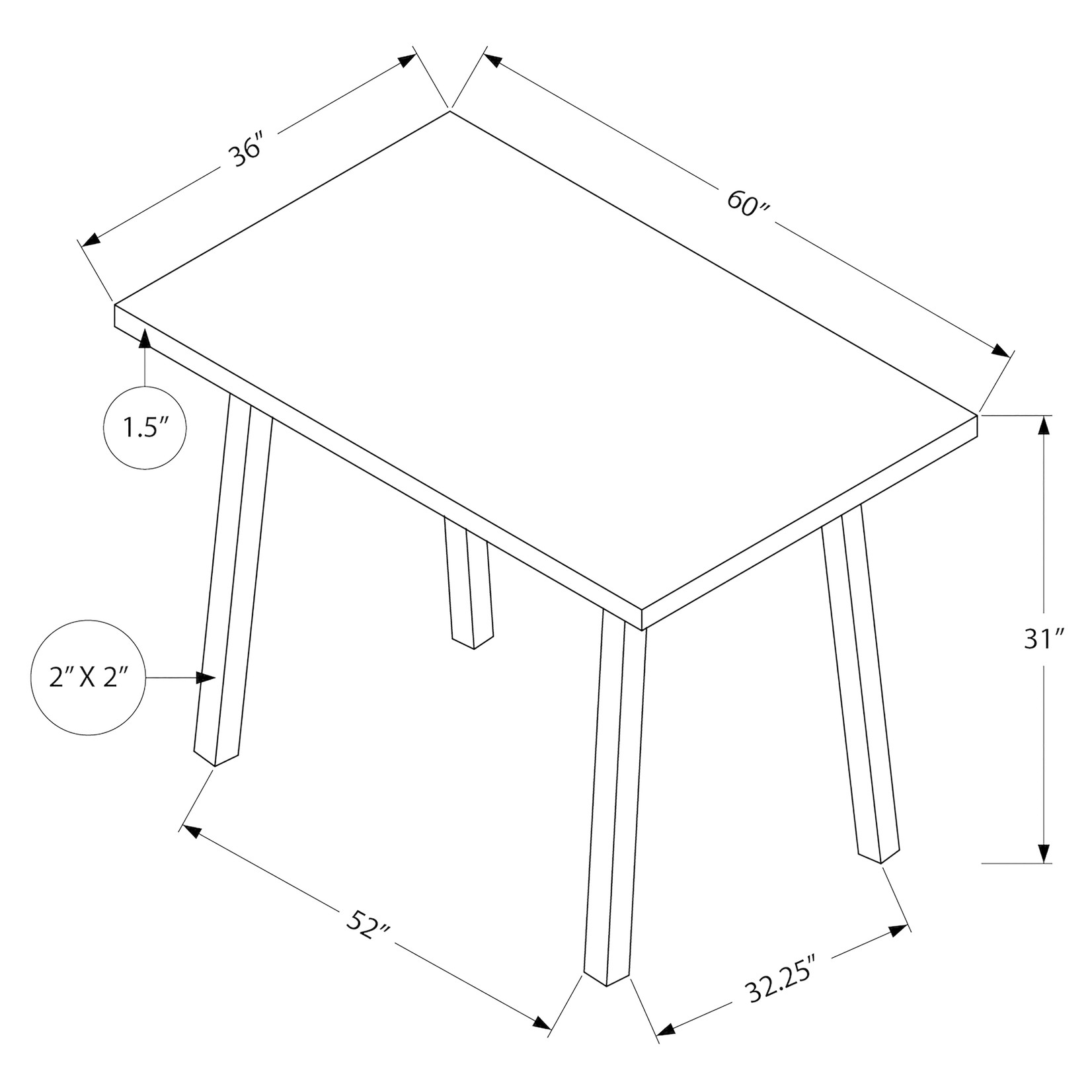 Table à Manger 36x60-pouces Taupe Foncé et Métal Noir