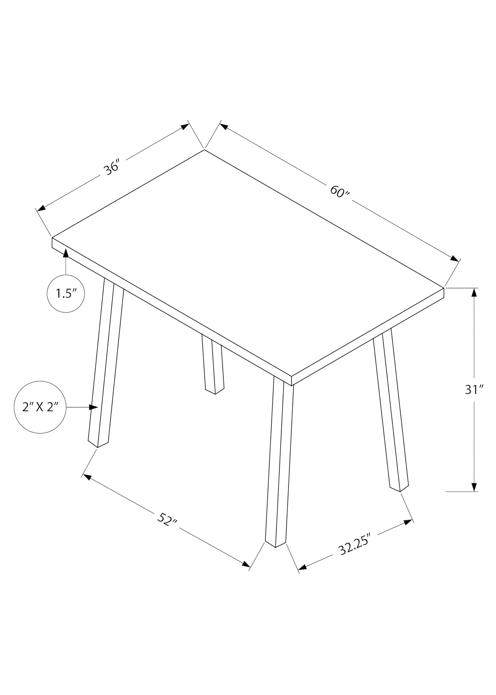 Table à Manger 36x60-pouces Taupe Foncé et Métal Noir