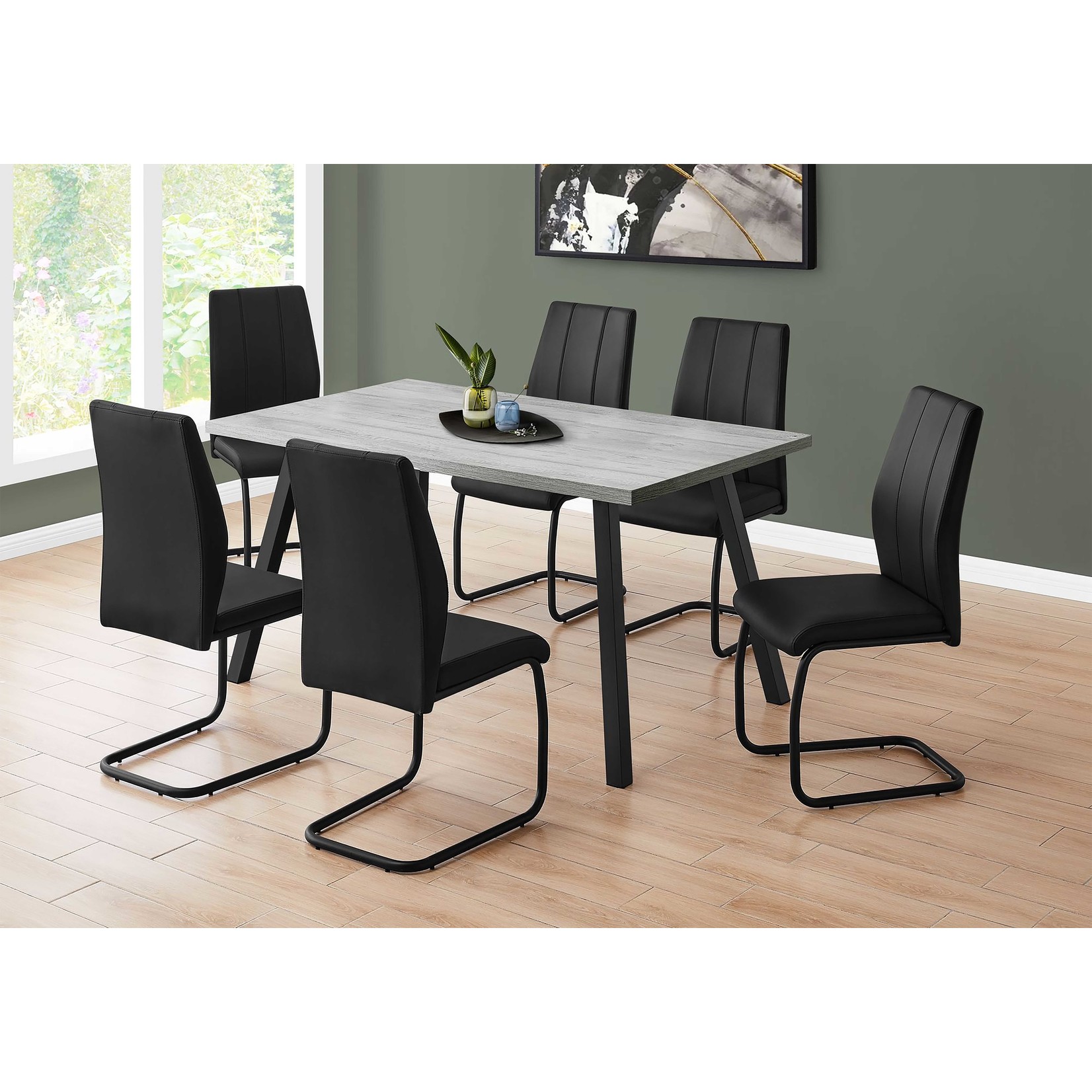 Table à Manger 36x60-pouces Gris et Métal Noir