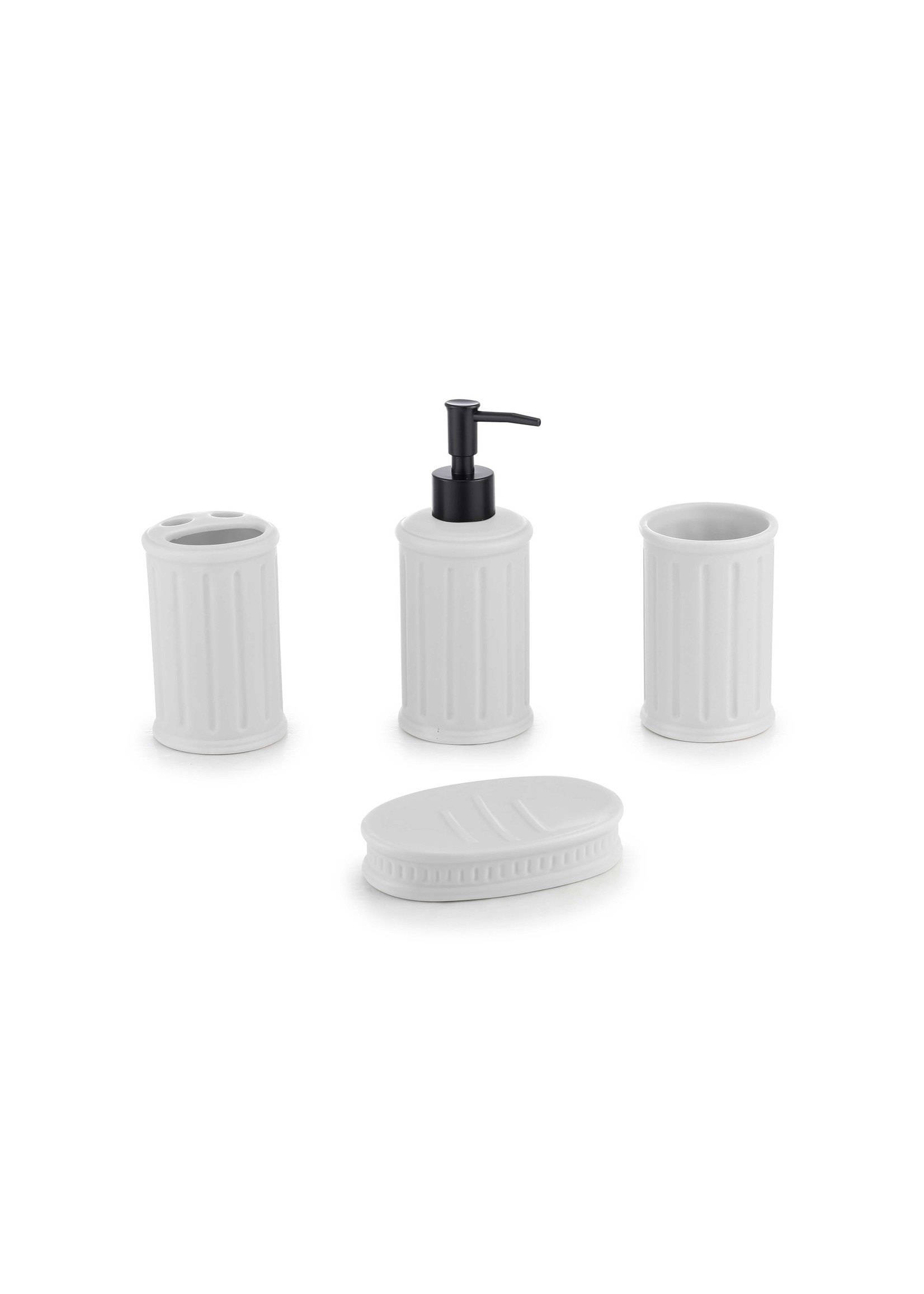ITY INTERNATIONAL 4 Piece White Ceramic Lined Bathroom Set