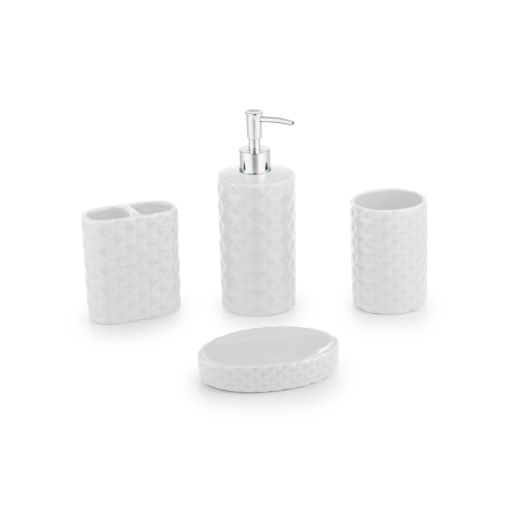 ITY INTERNATIONAL Ensemble de 4 mcx pour Salle de Bain, Céramique, Diamants blanc