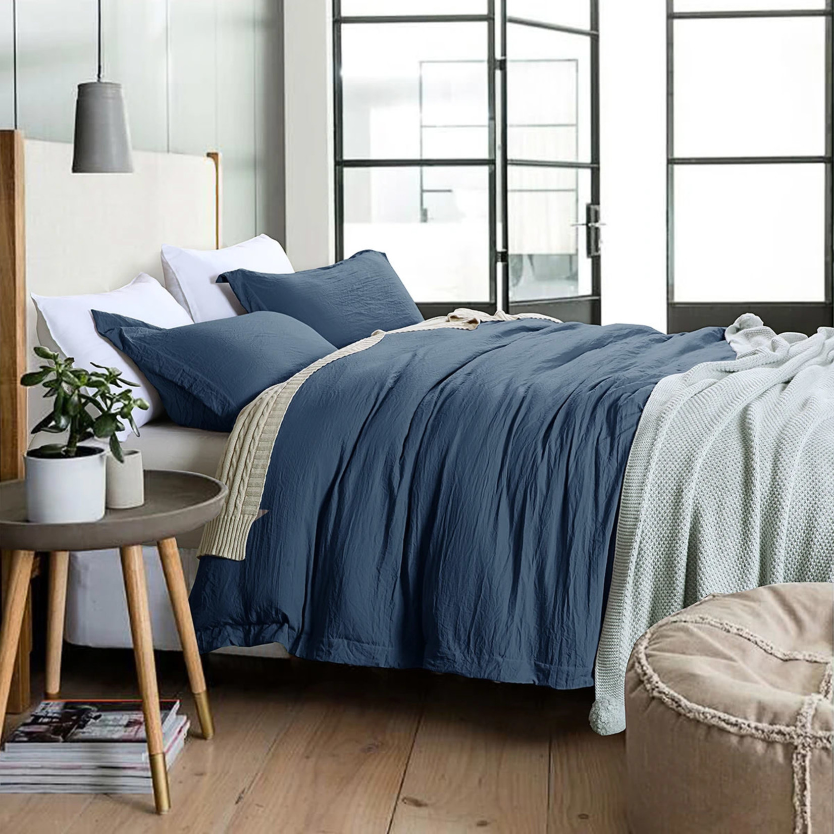 Denim Stone Washed 3-Pc Duvet Cover Set