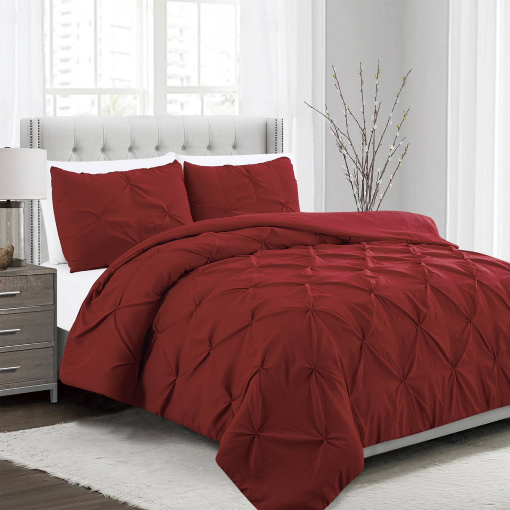 Red Ruched Duvet Cover Set