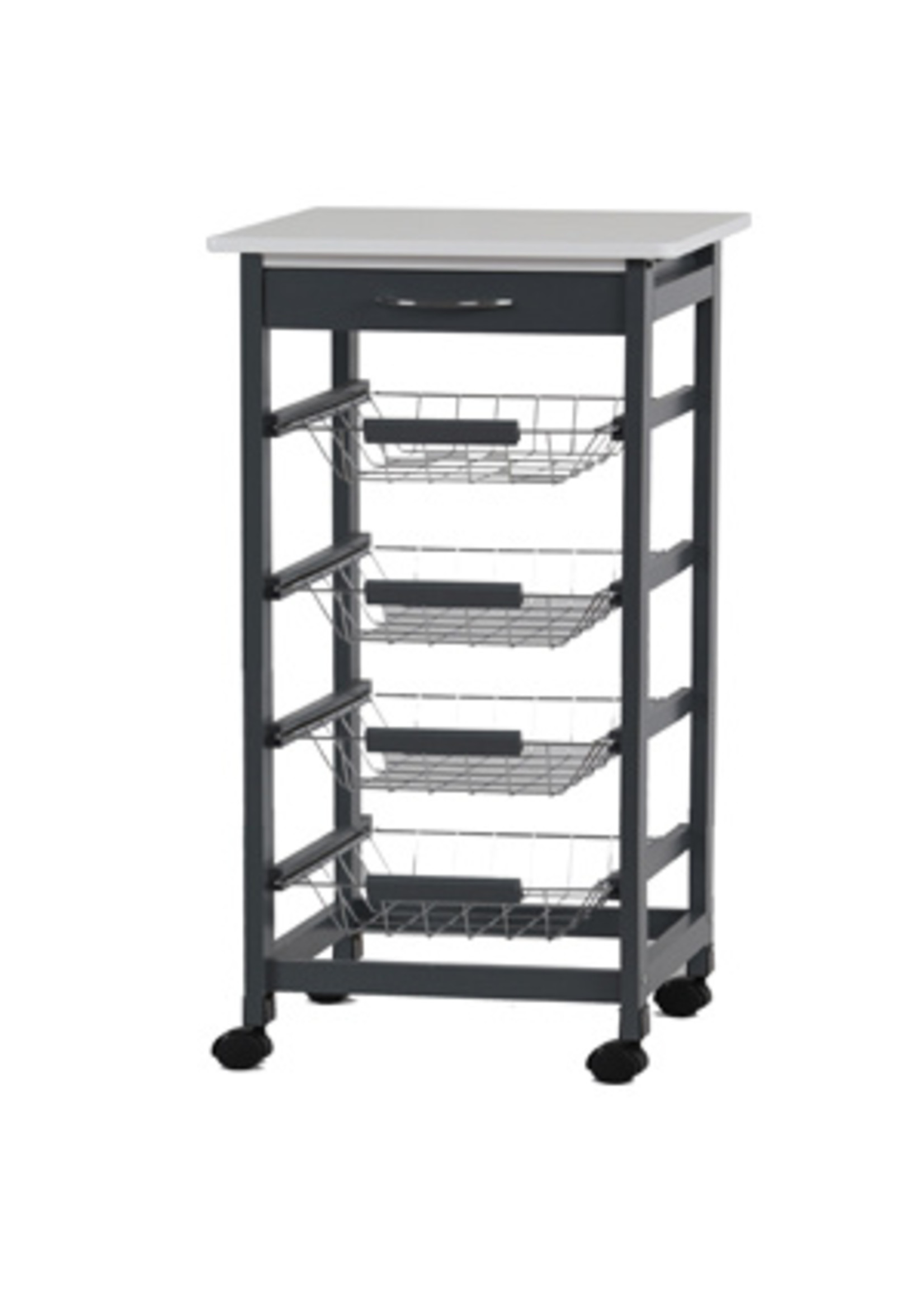 4TIER KITCHEN TROLLEY WITH METAL BASKET GREY