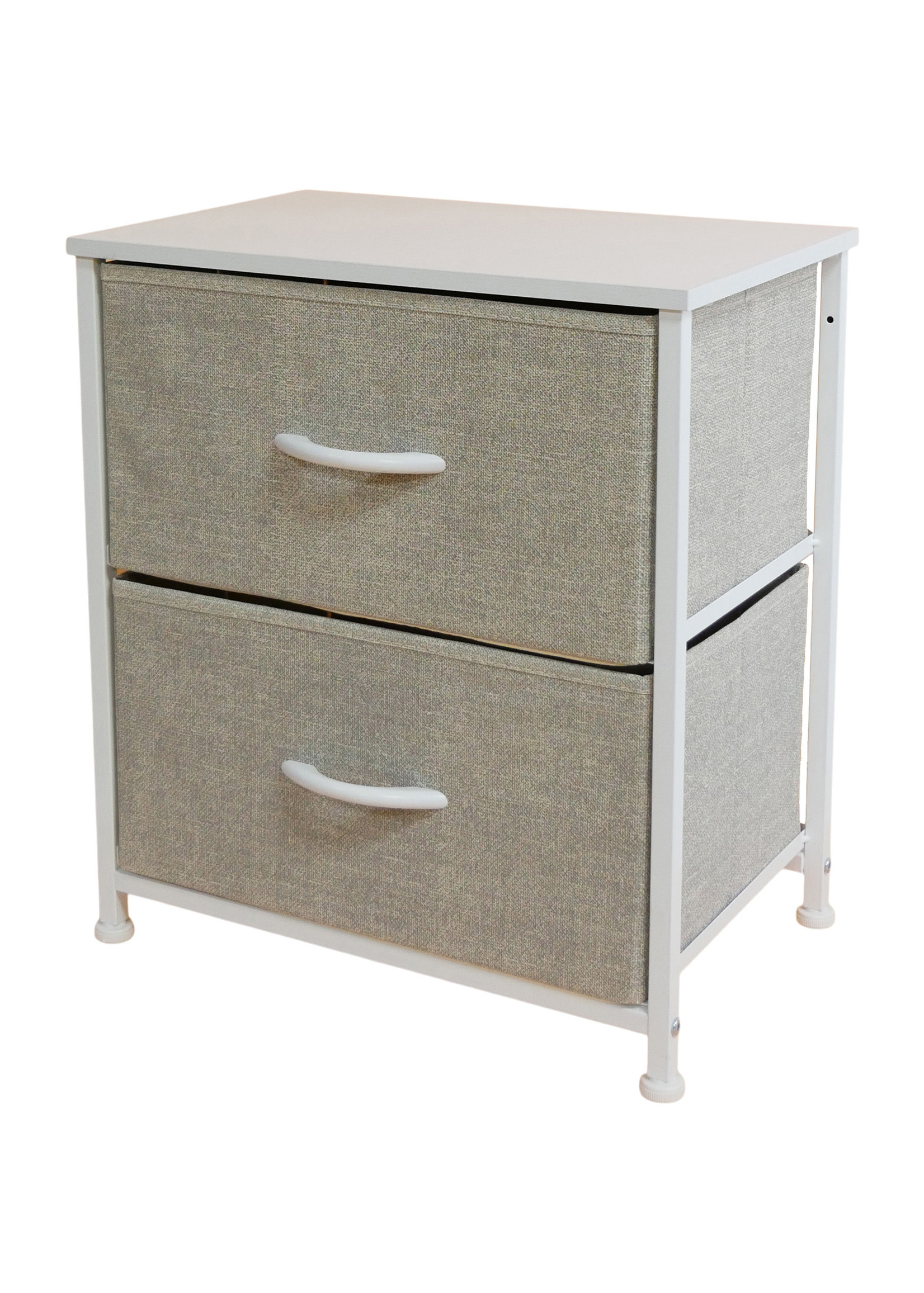 2 DRAWER SIDE TABLE, TAUPE/WHITE