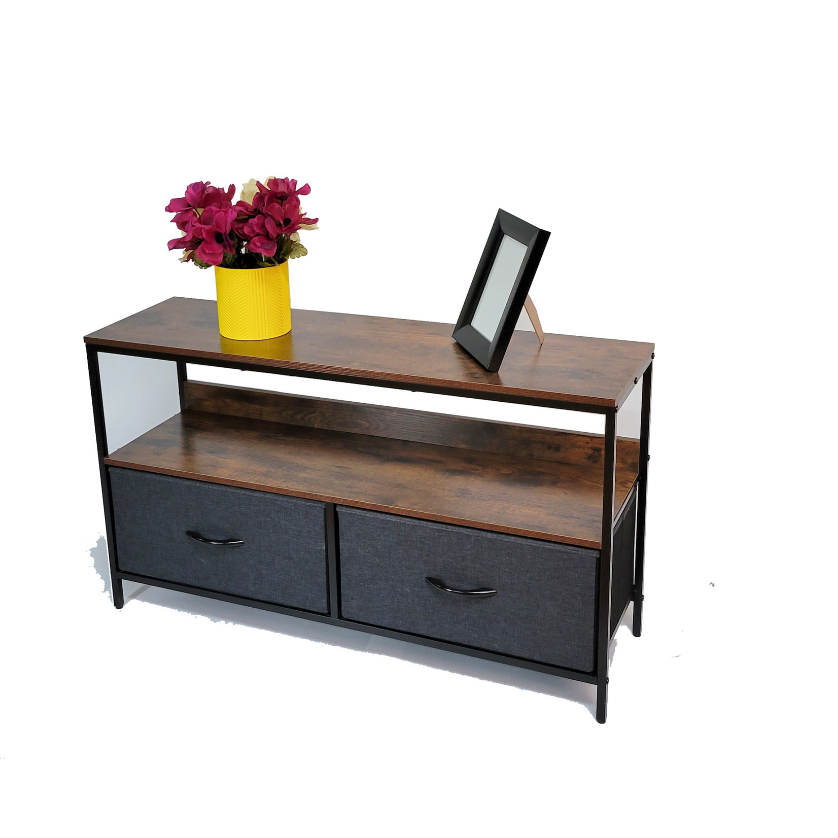 MEUBLE EN TISSU AVEC 2 TIROIRS, NOIR/GRIS