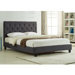 Lit Rembourre avec Boutons en Tissus Gris Foncé