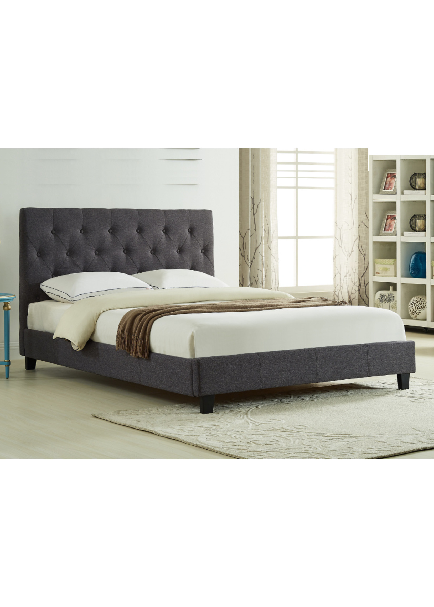 CHARCOAL UPHOLSTERED BED FRAME