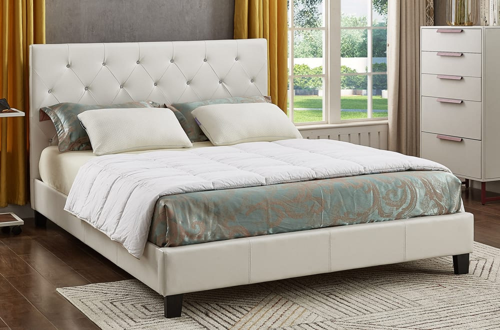 WHITE FX LEATHER UPHOLSTERED BED FRAME MAISON CAPLAN
