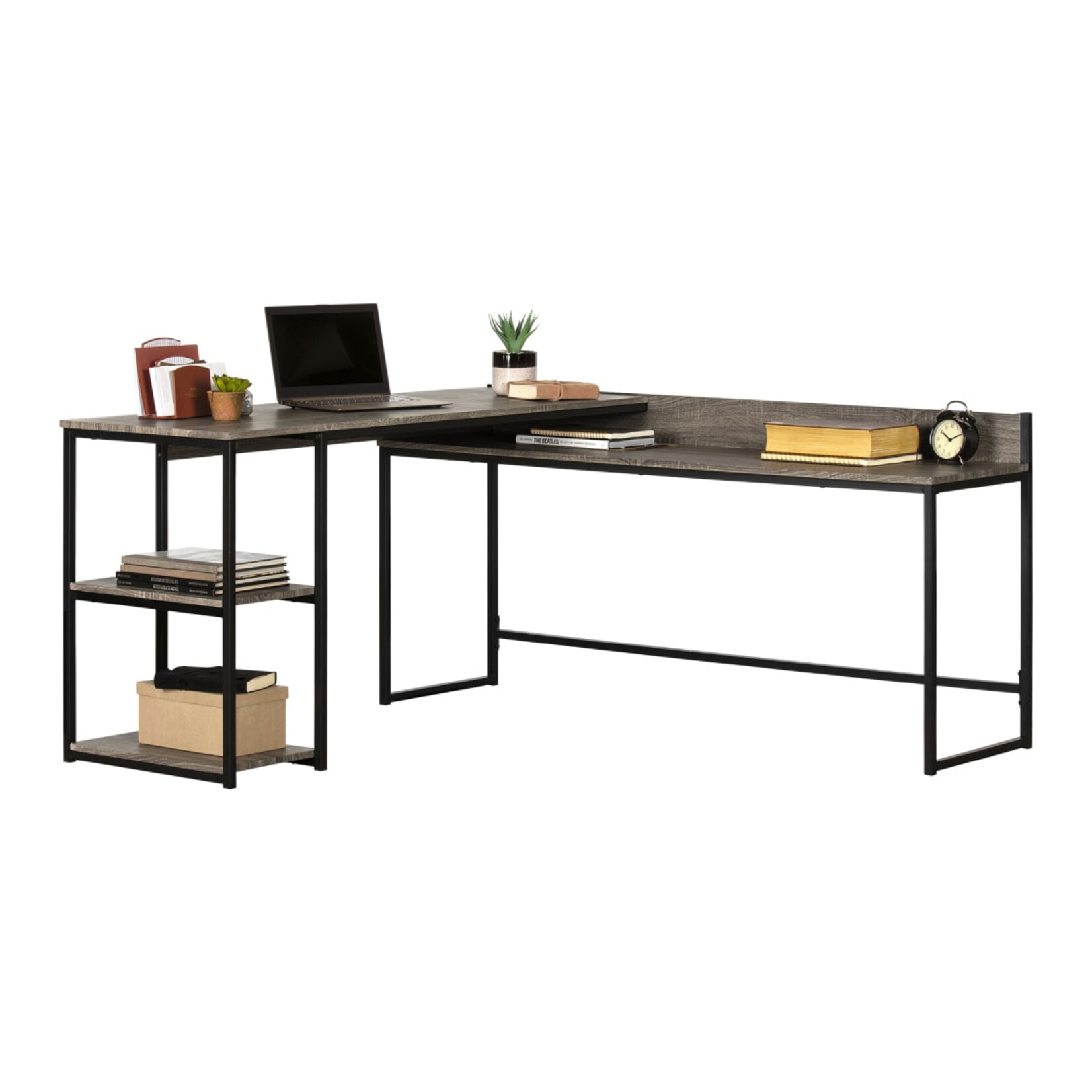 SOUTH SHORE Evane L-Shaped Desk, Ash Oak