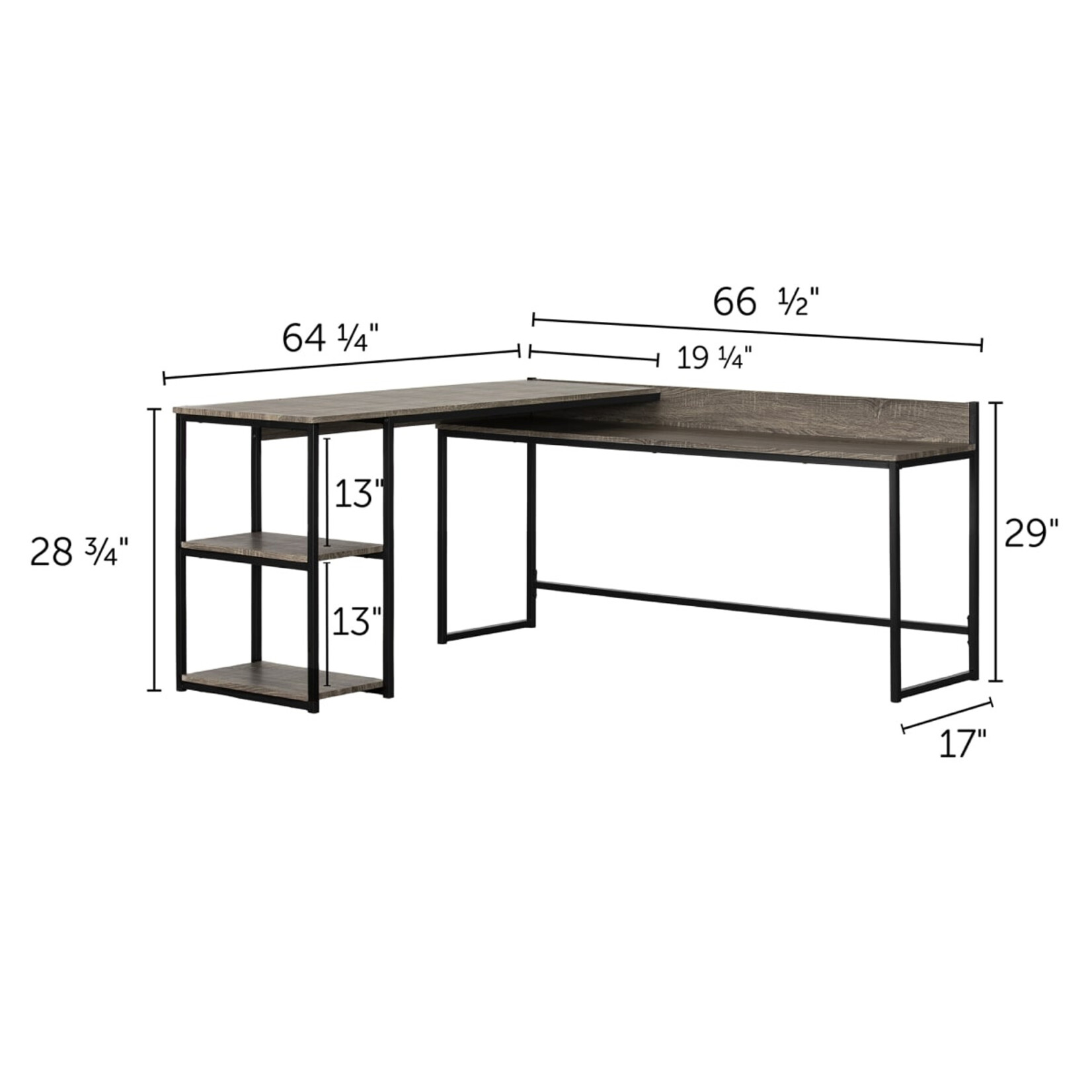 SOUTH SHORE Evane L-Shaped Desk, Ash Oak
