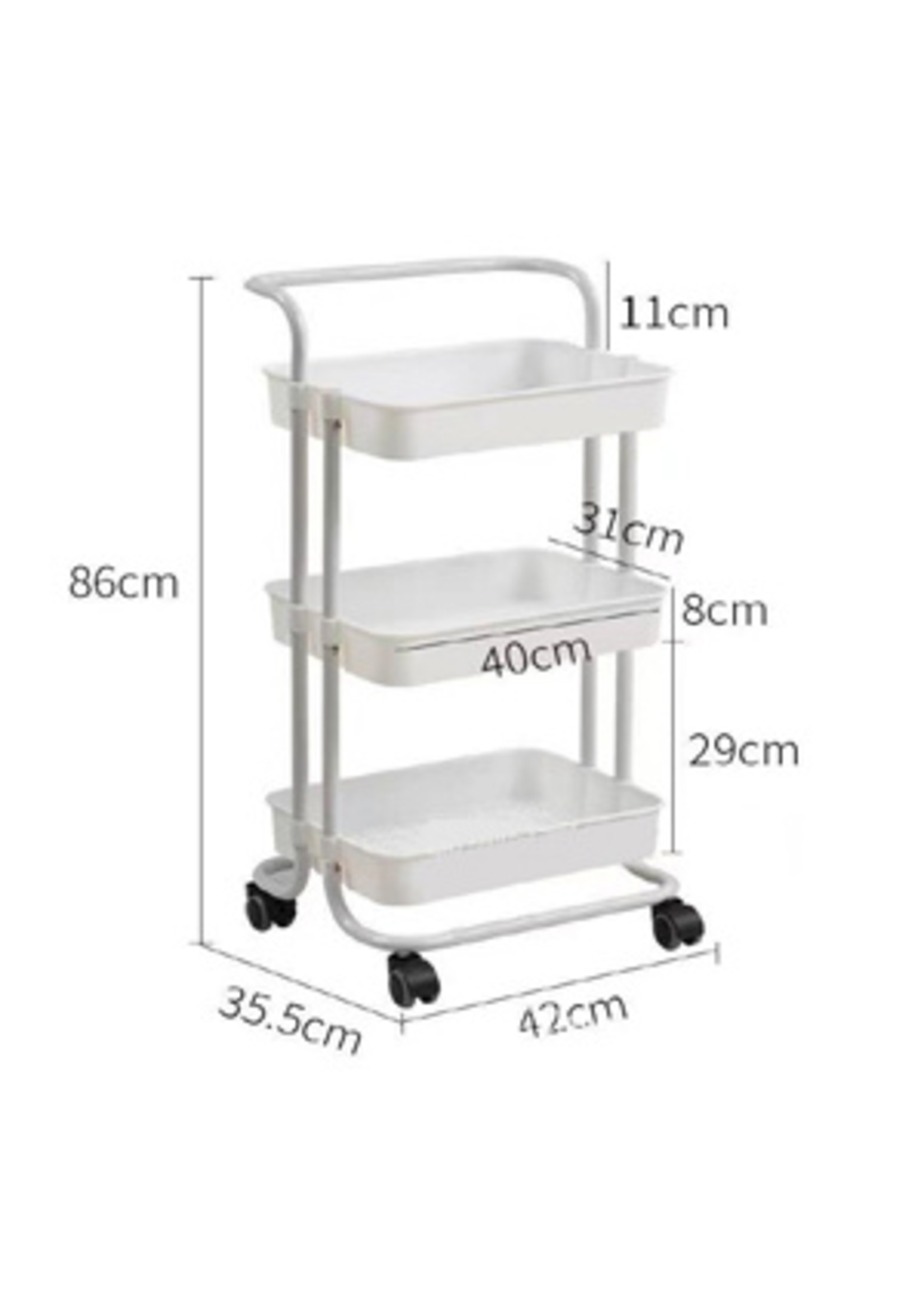 3-TIER TROLLEY W/BASKETS WHI