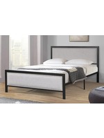 Grey Upholstered Black Metal Bed Frame