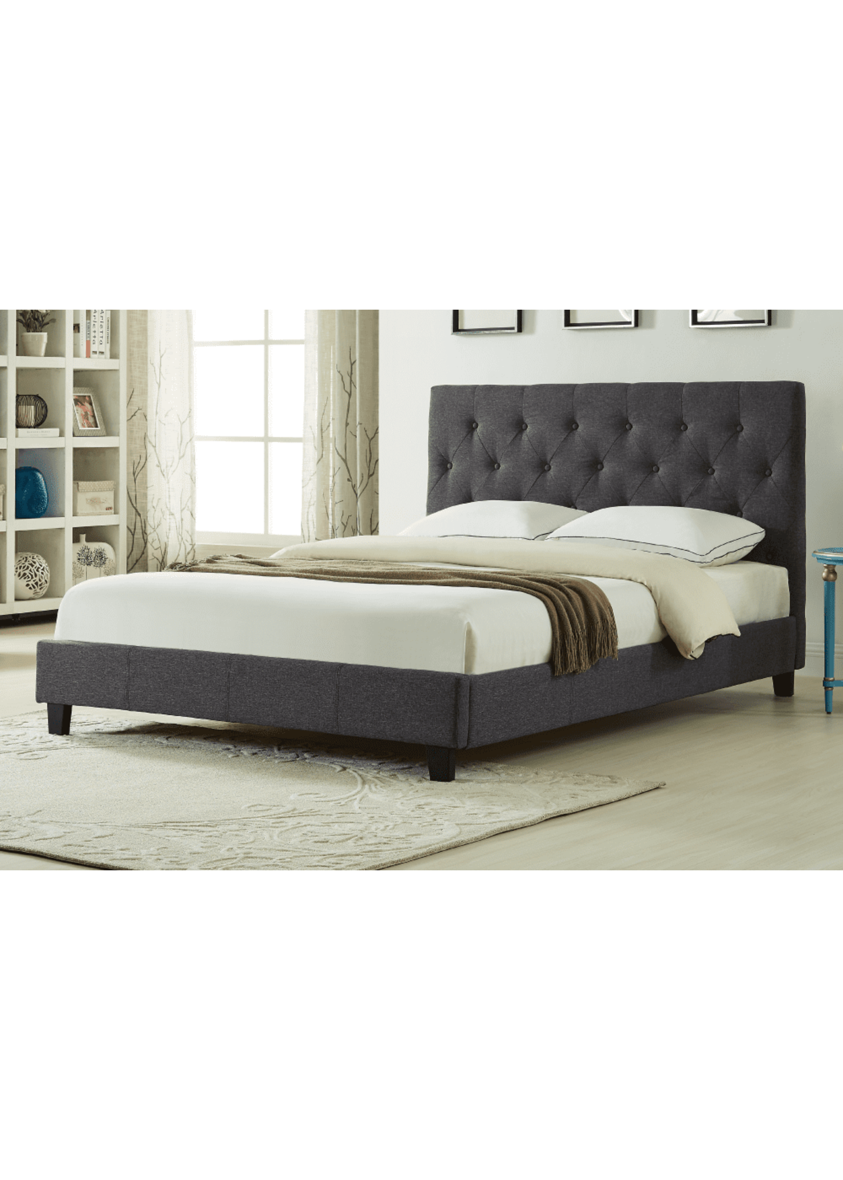 CHARCOAL UPHOLSTERED BED FRAME