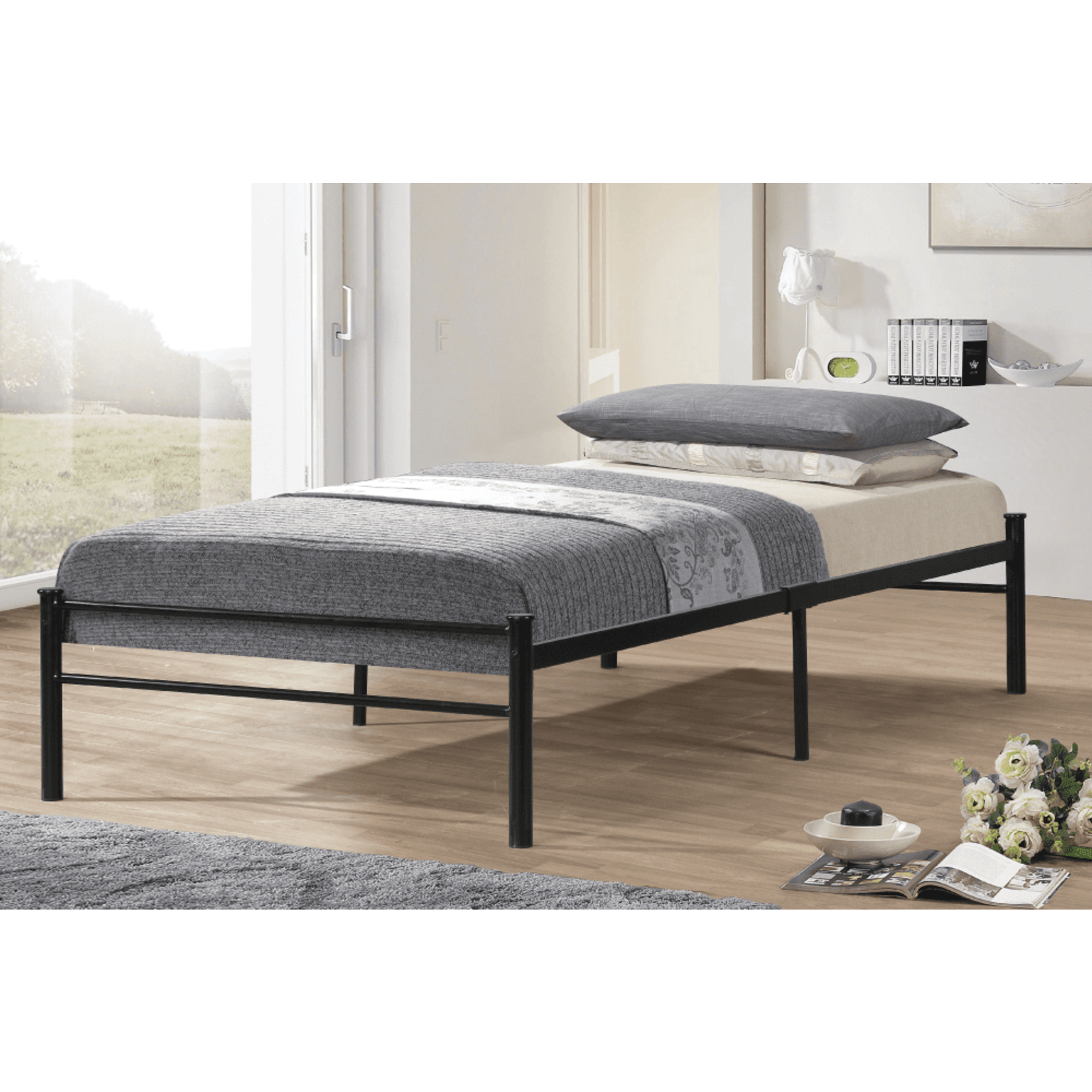 TWIN BLACK BED  METAL FRAME T2400-39