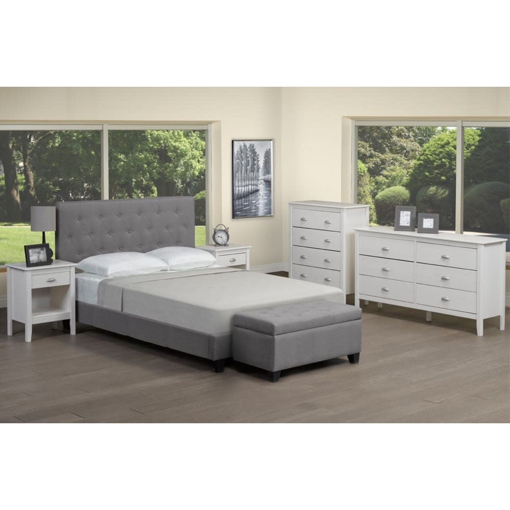 LIGHT GREY UPHOLSTERED BED FRAME