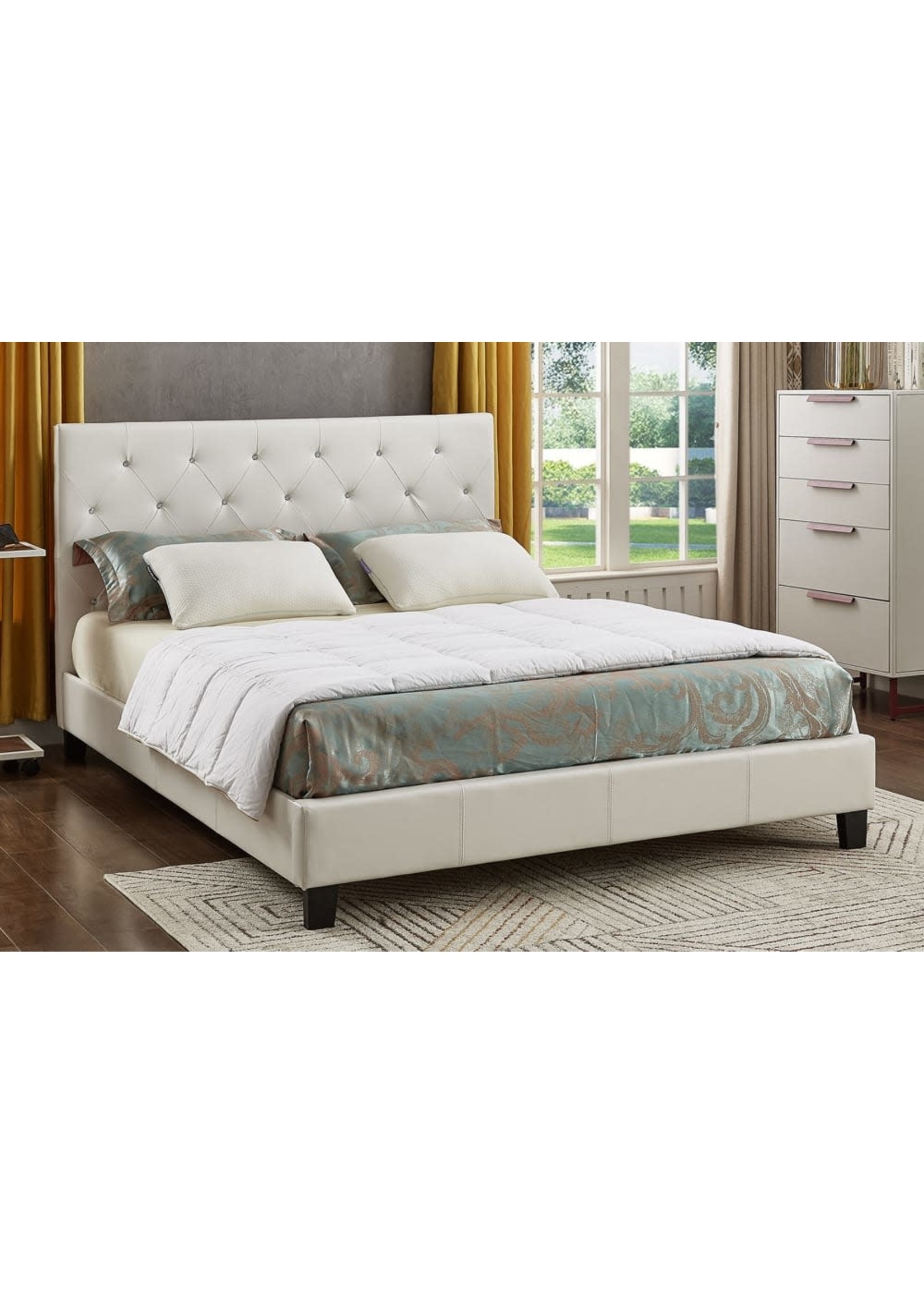WHITE FX LEATHER UPHOLSTERED BED FRAME - MAISON CAPLAN