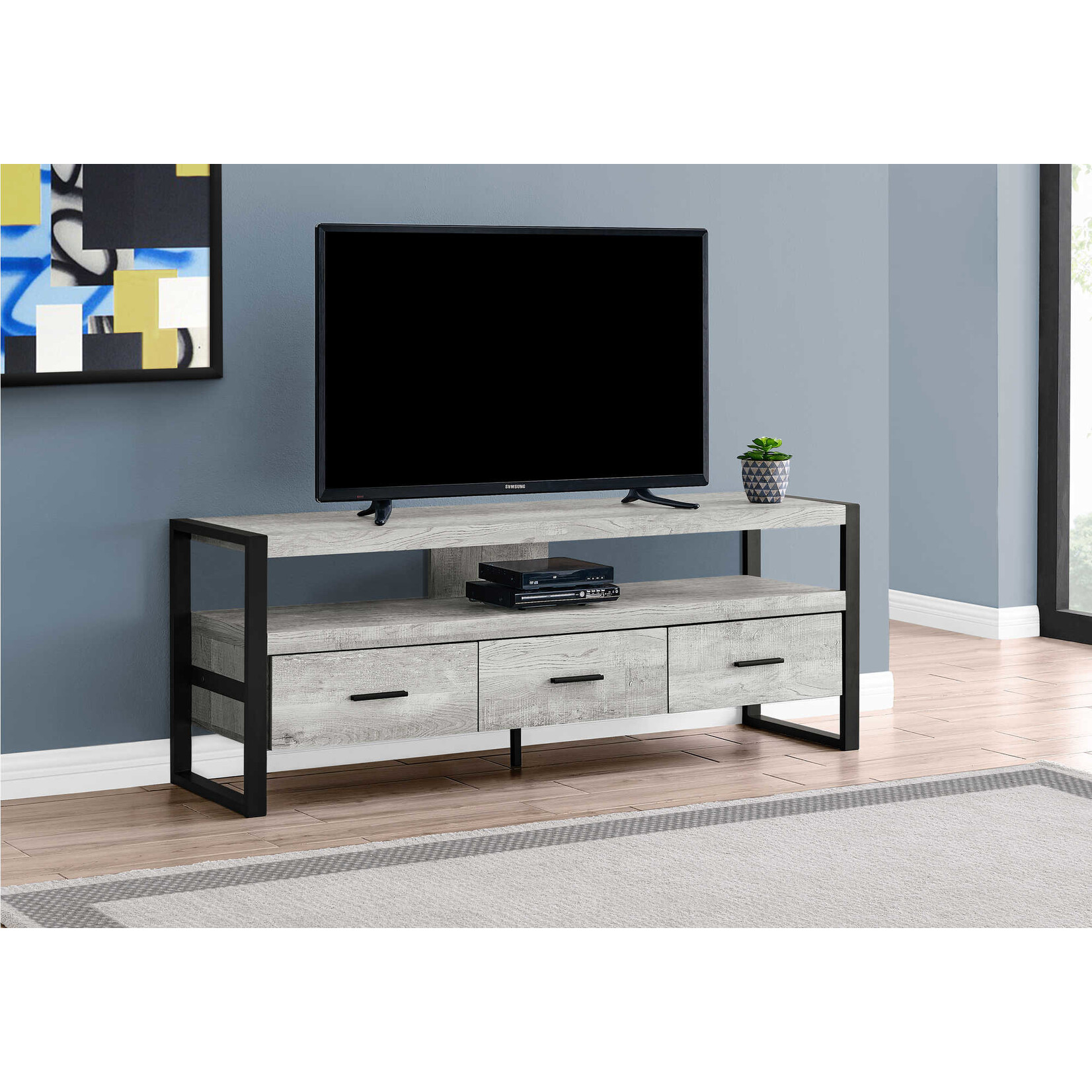 TV STAND - 60"L / GREY RECLAIMED WOOD-LOOK / 3 DRAWER