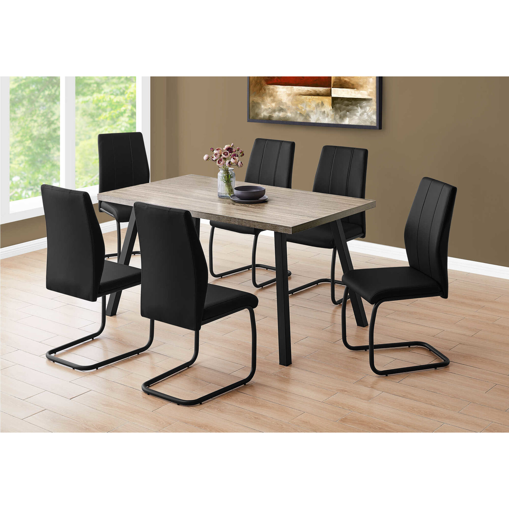 Table à Manger 36x60-pouces Taupe Foncé et Métal Noir