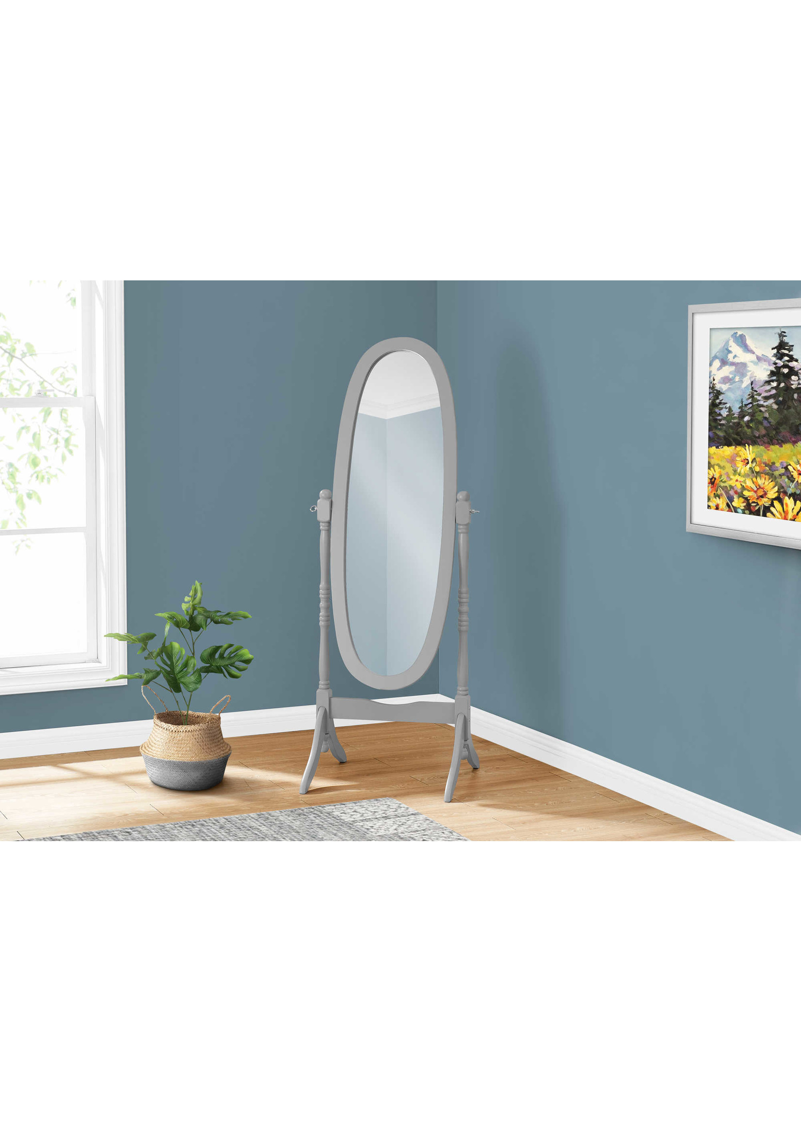 MIROIR - 59"H / BOIS MASSIF OVALE SUR PIED GRIS