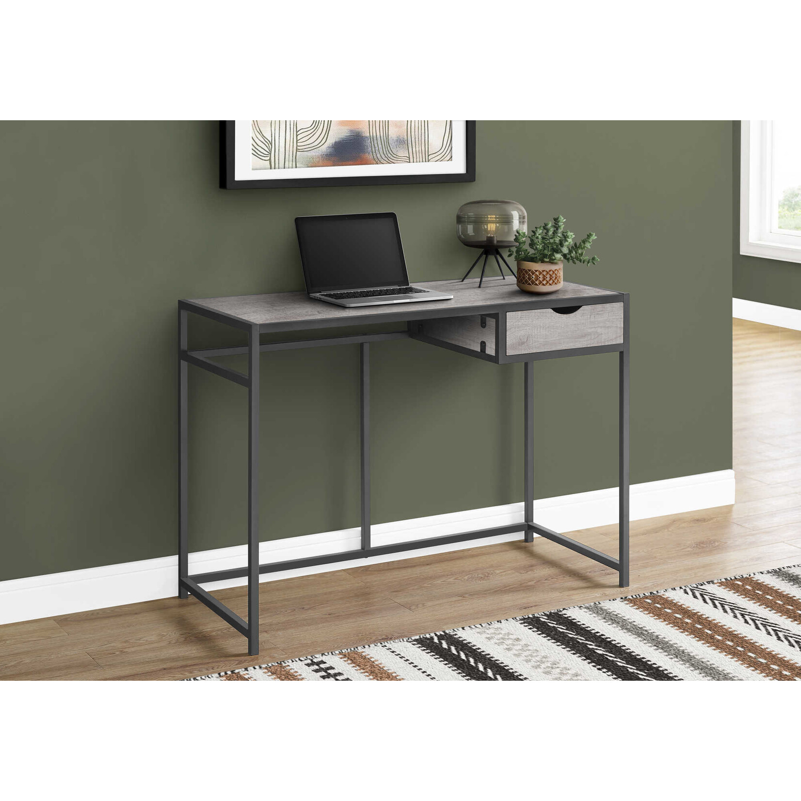 BUREAU D'ORDINATEUR - 42 "L / GRIS / MÉTAL GRIS FONCÉ