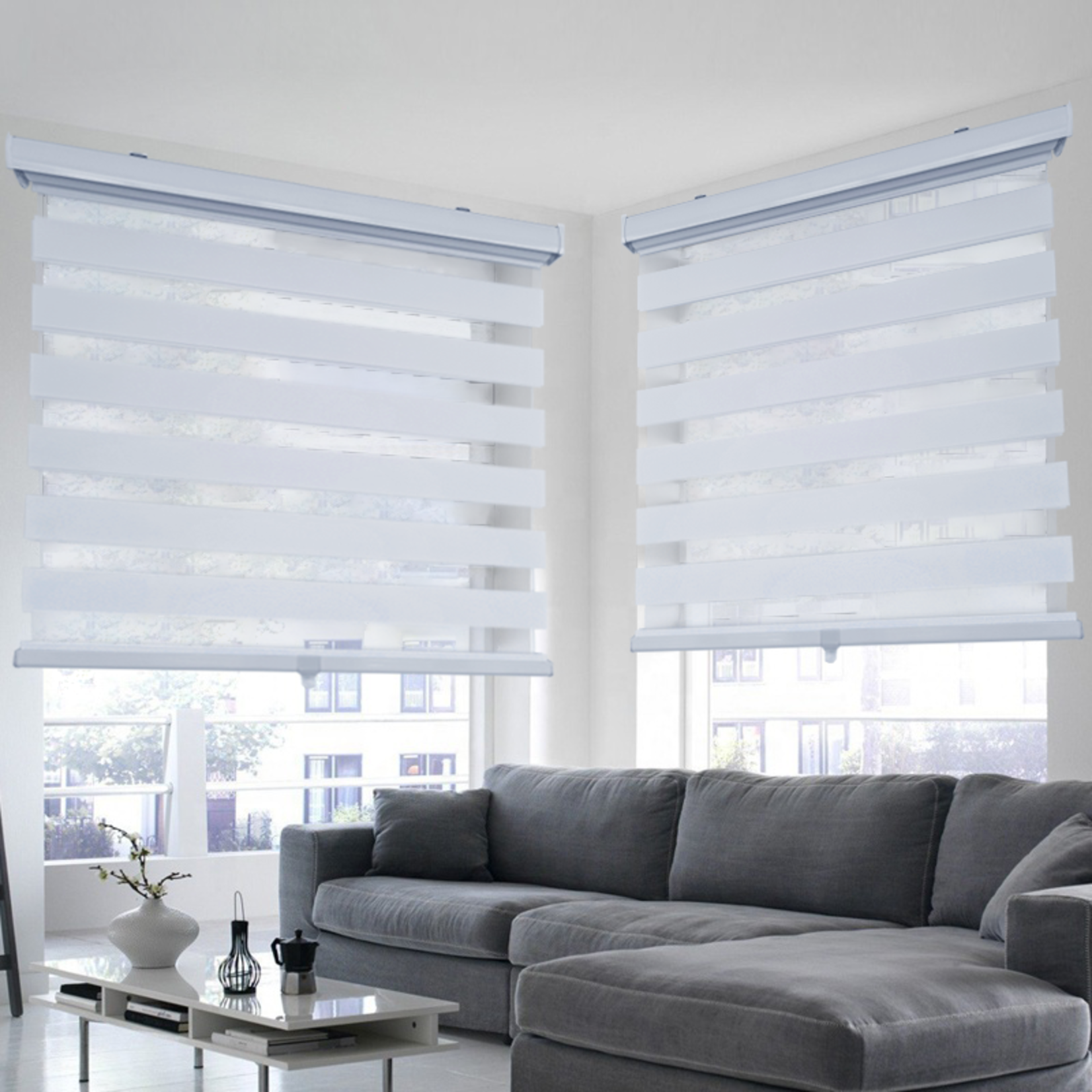 ITY INTERNATIONAL Olivia Stone Zebra Cordless Blinds, White