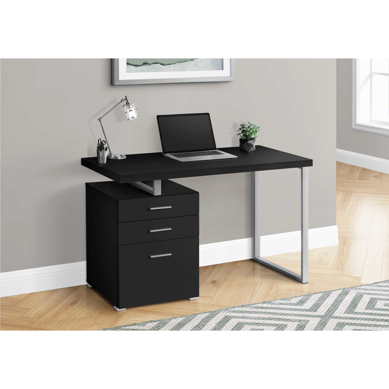 COMPUTER DESK - 48"L / BLACK / SILVER METAL / L/R FACE