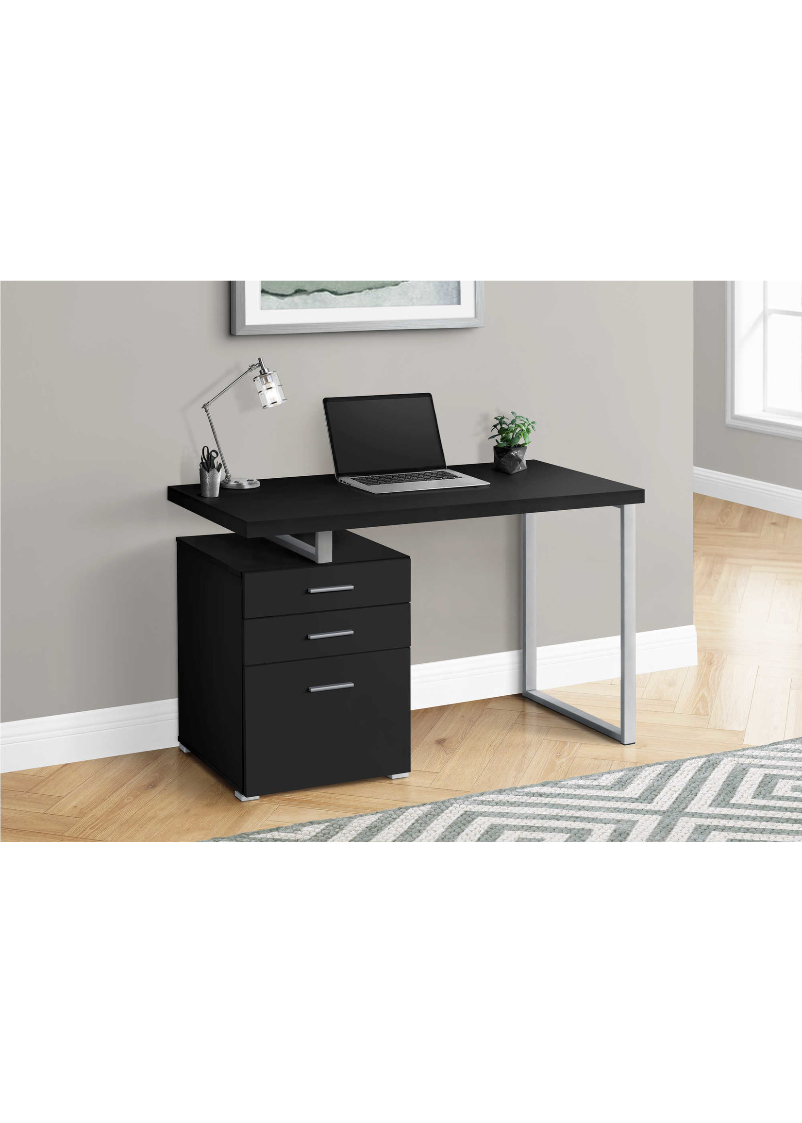 COMPUTER DESK - 48"L / BLACK / SILVER METAL / L/R FACE