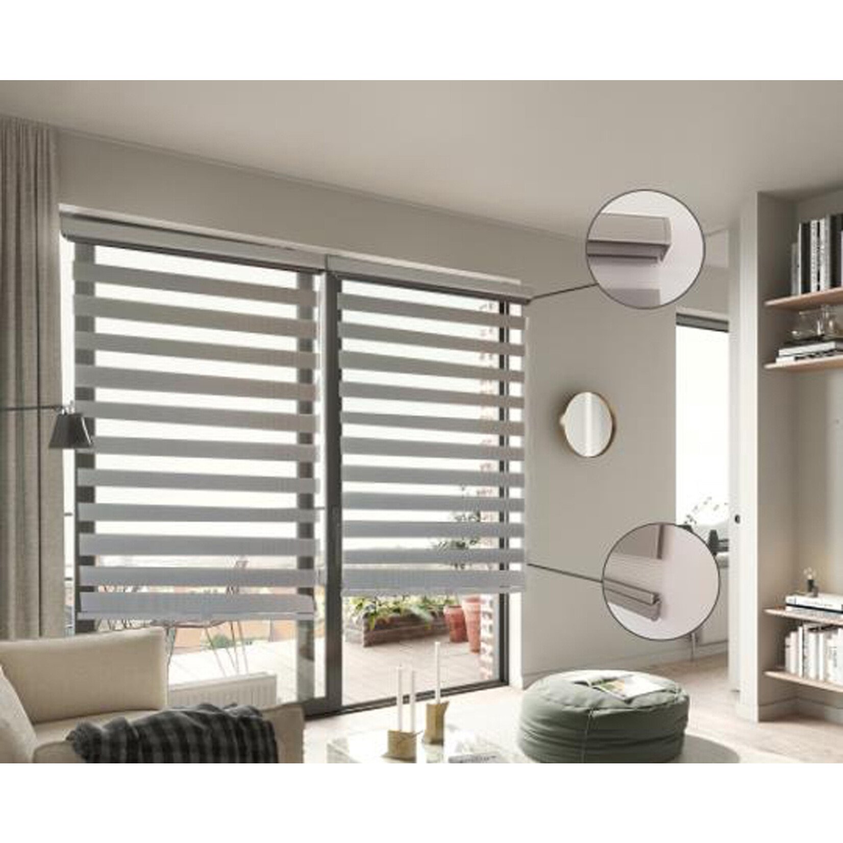 GREY CORDLESS ZEBRA BLINDS