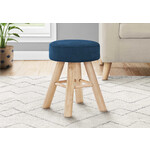 POUF - VELOUR BLEU / PATTES BOIS NATUREL