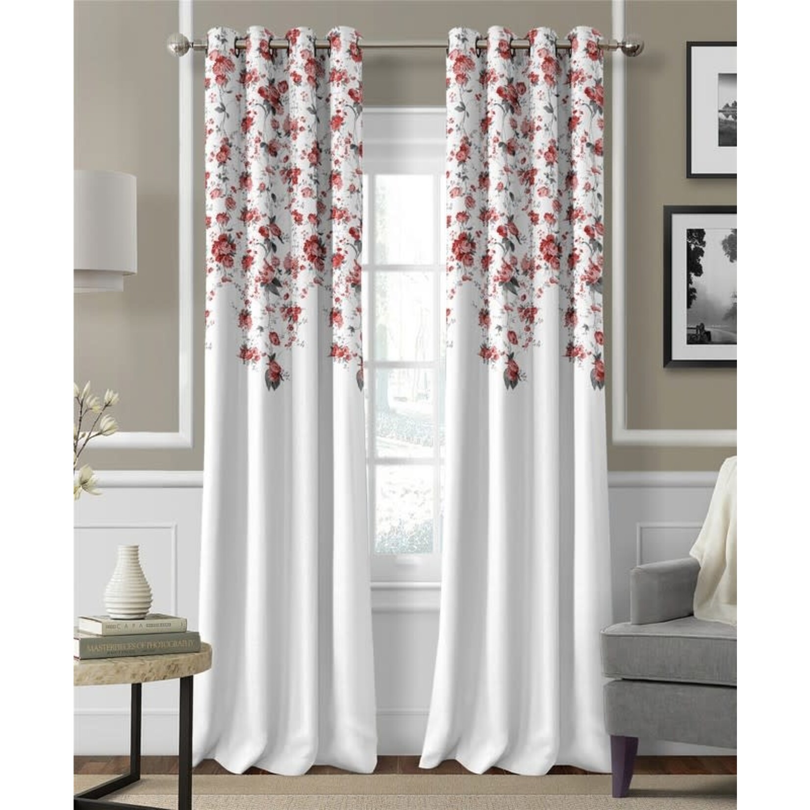 RED FLORAL PRINT BLACKOUT PANEL