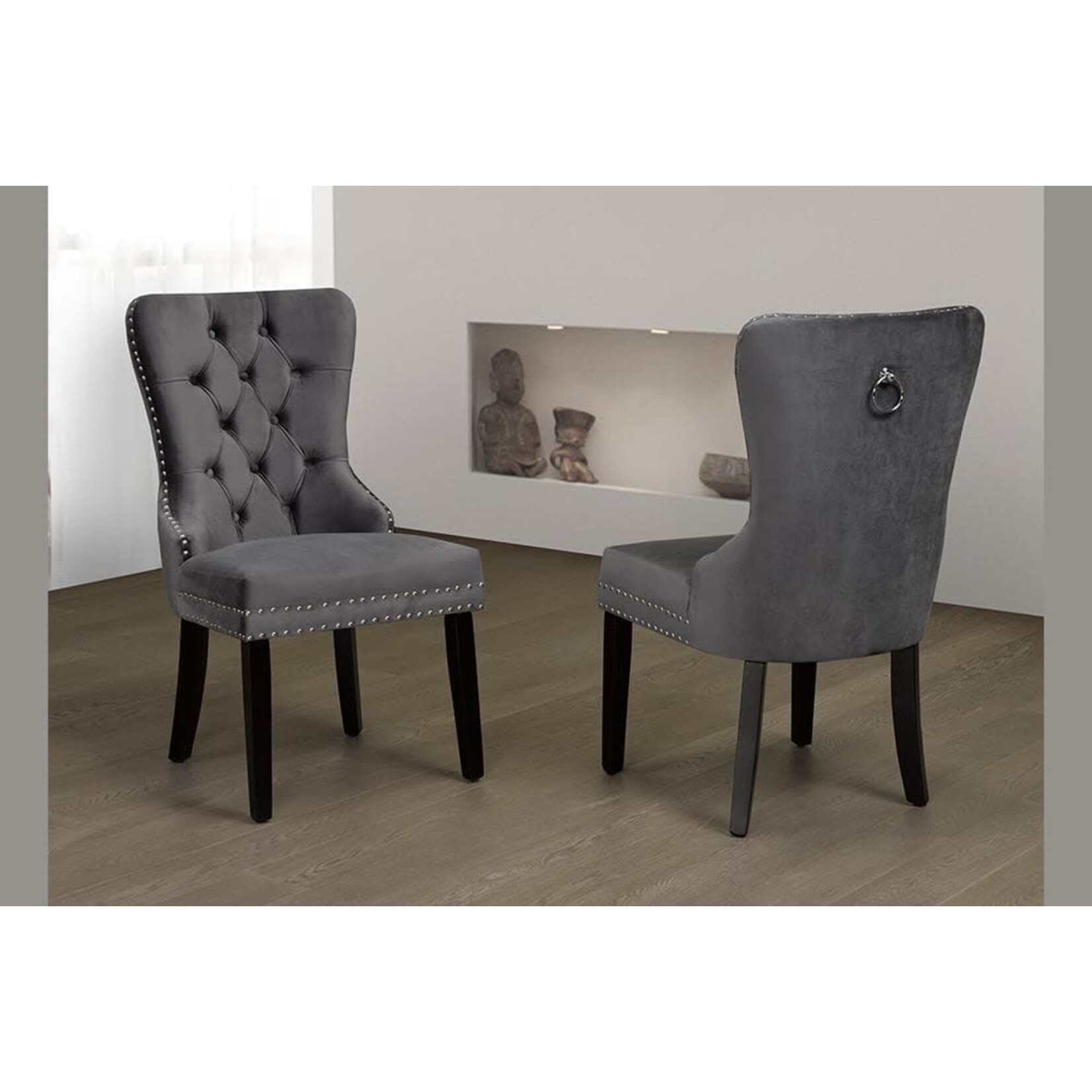 Chaise d'appoint capitonnée en velours, Gris