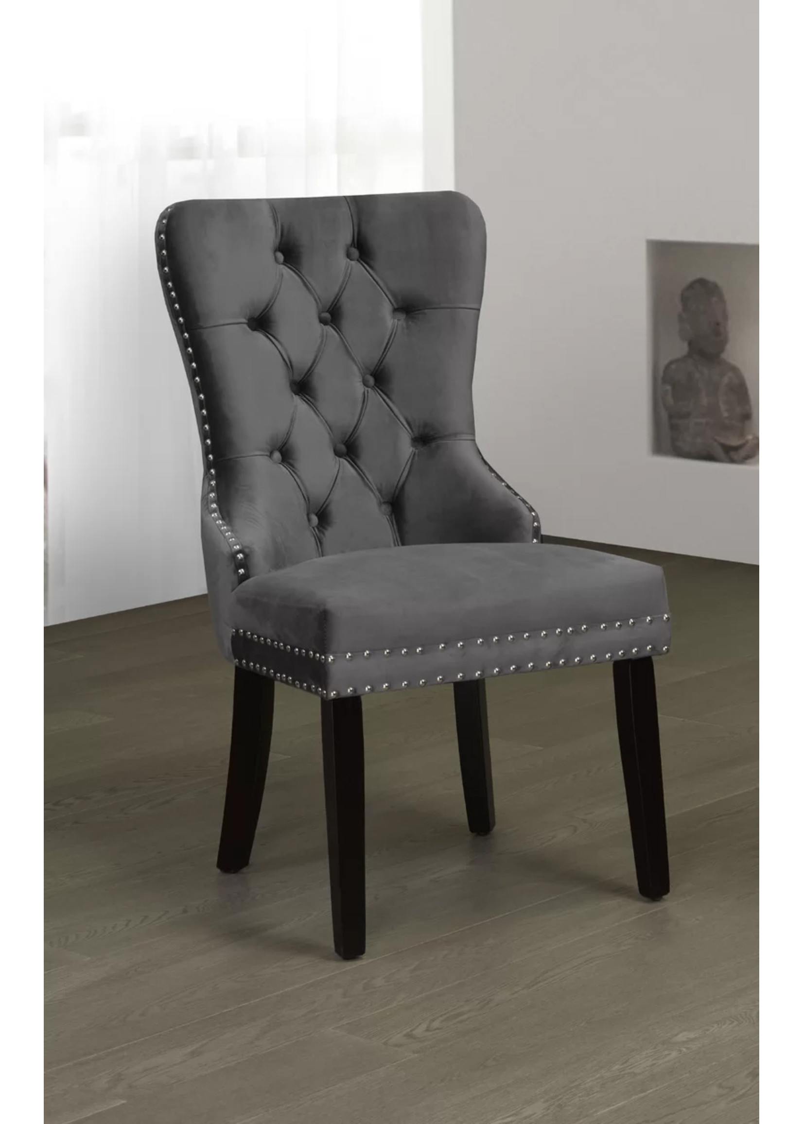 Tufted Velvet Dining Chair, Side Chair, Grey