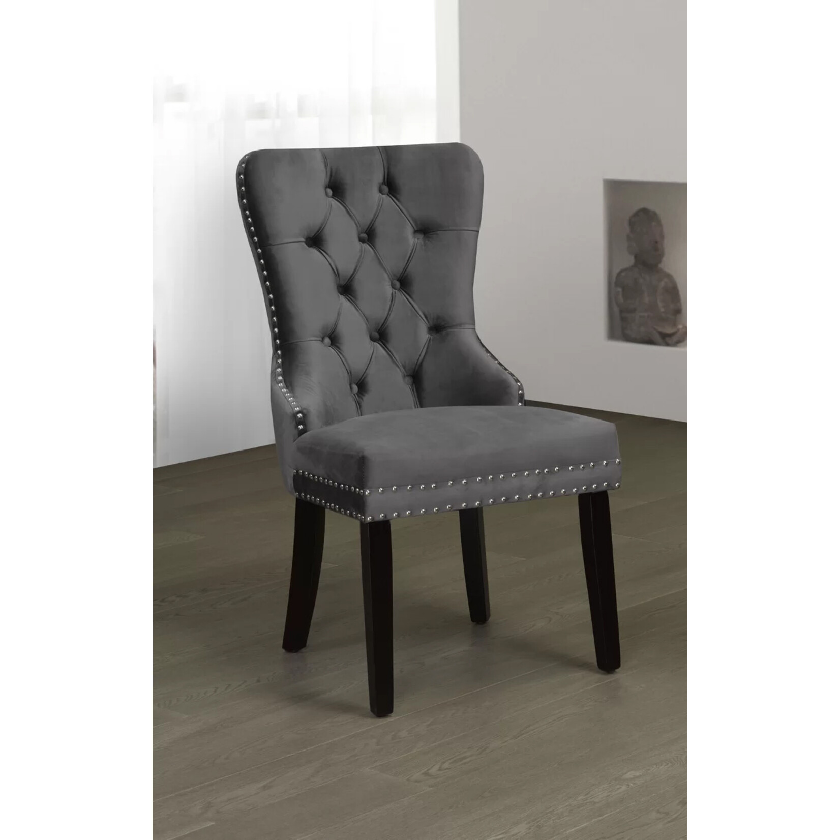 Chaise d'appoint capitonnée en velours, Gris