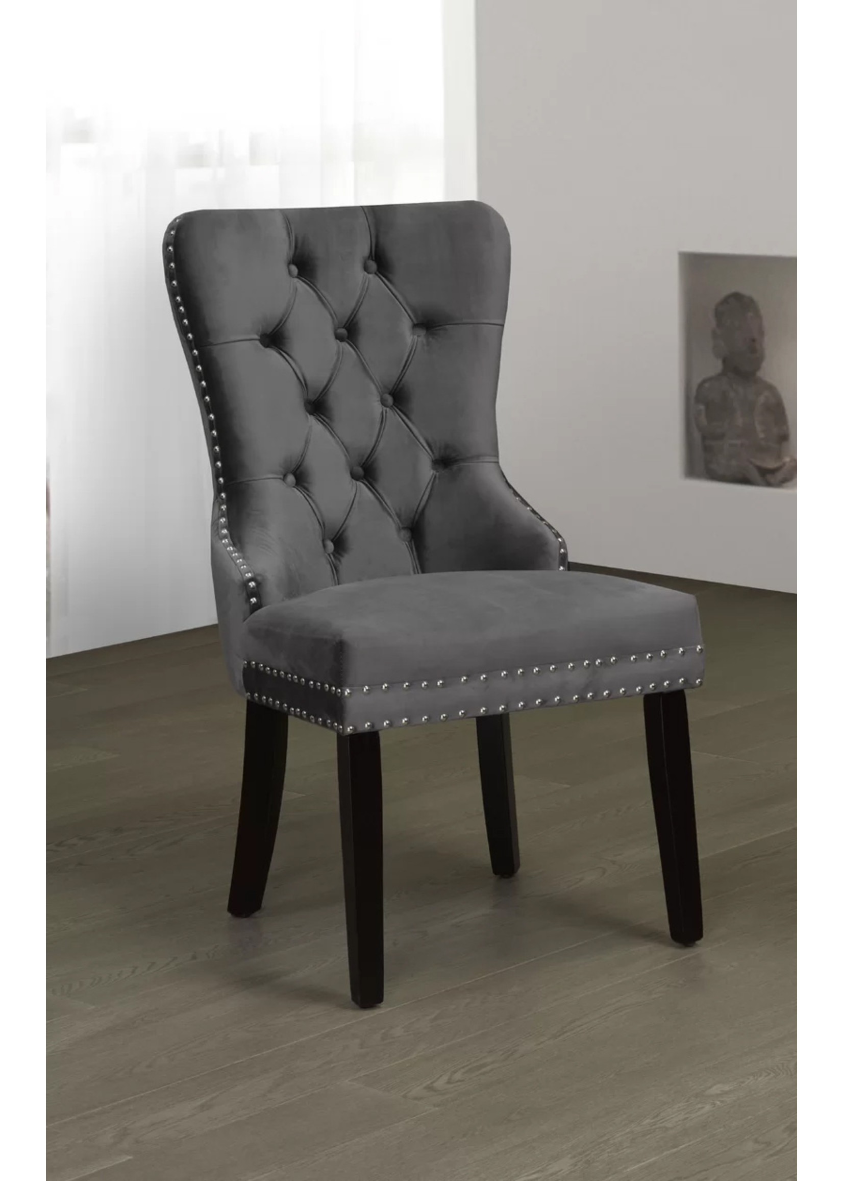 Chaise d'appoint capitonnée en velours, Gris