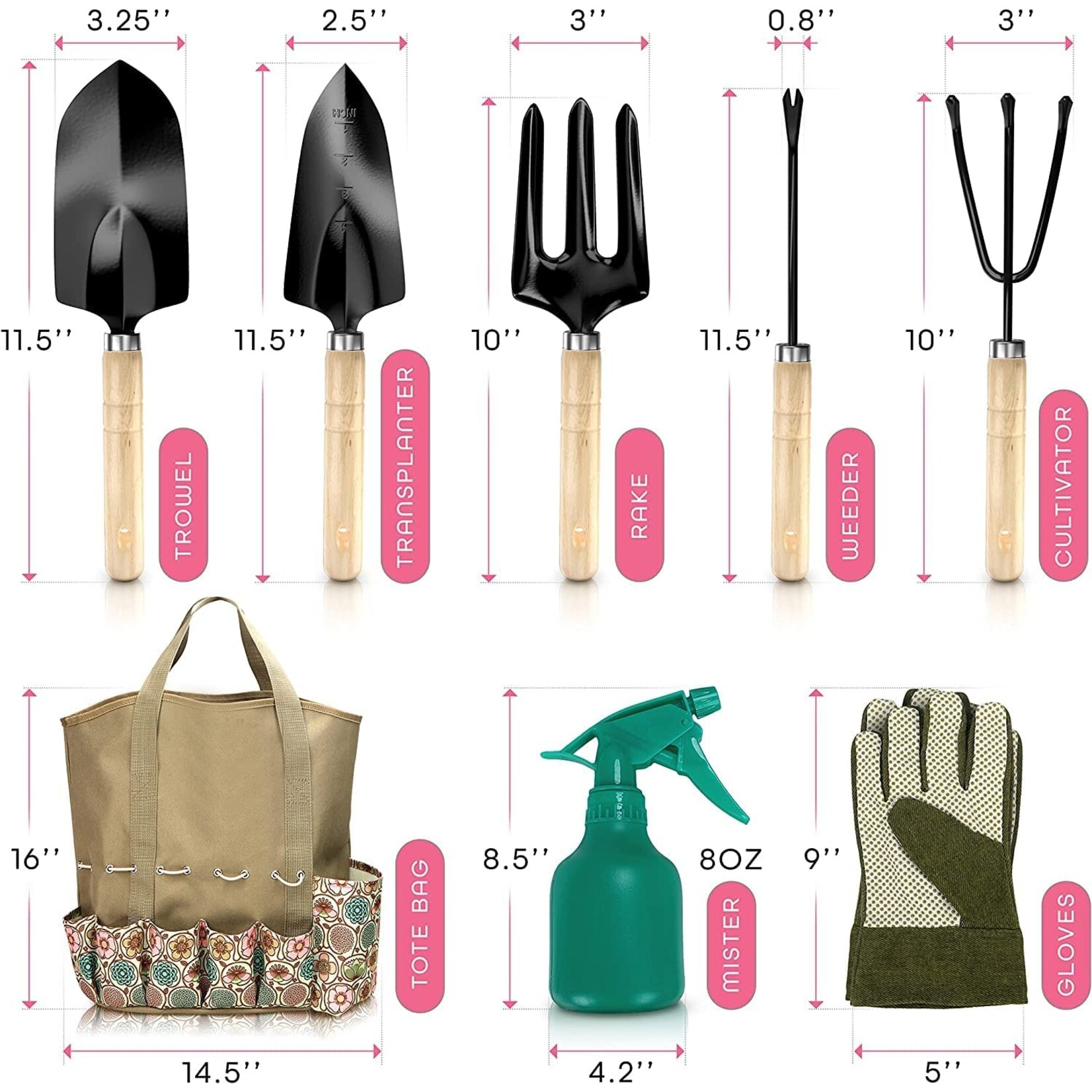 TIA MARIA Scuddles - Garden Tools Set - 8 Piece Gardening Tools with Storage Organizer,