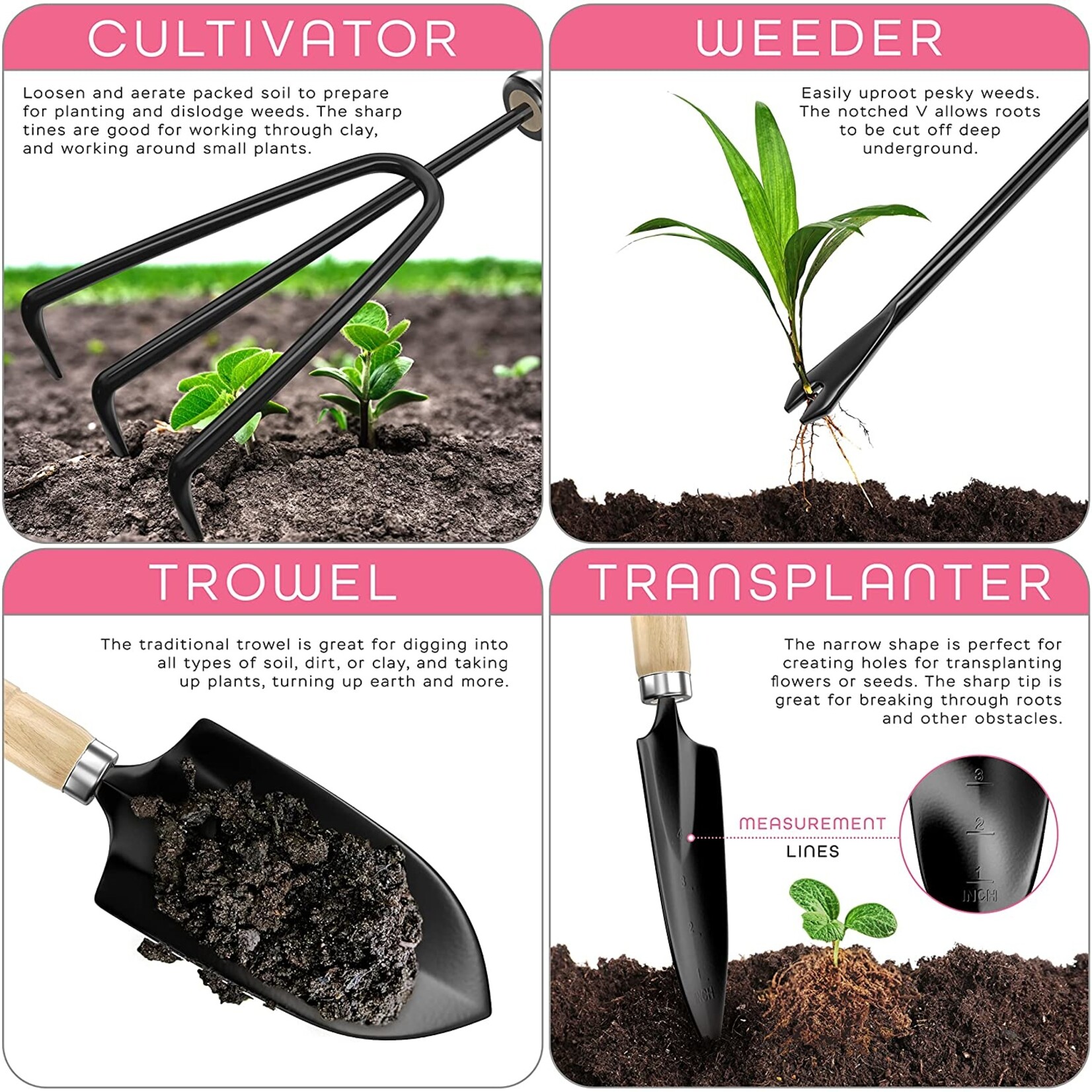 TIA MARIA Scuddles - Garden Tools Set - 8 Piece Gardening Tools with Storage Organizer,