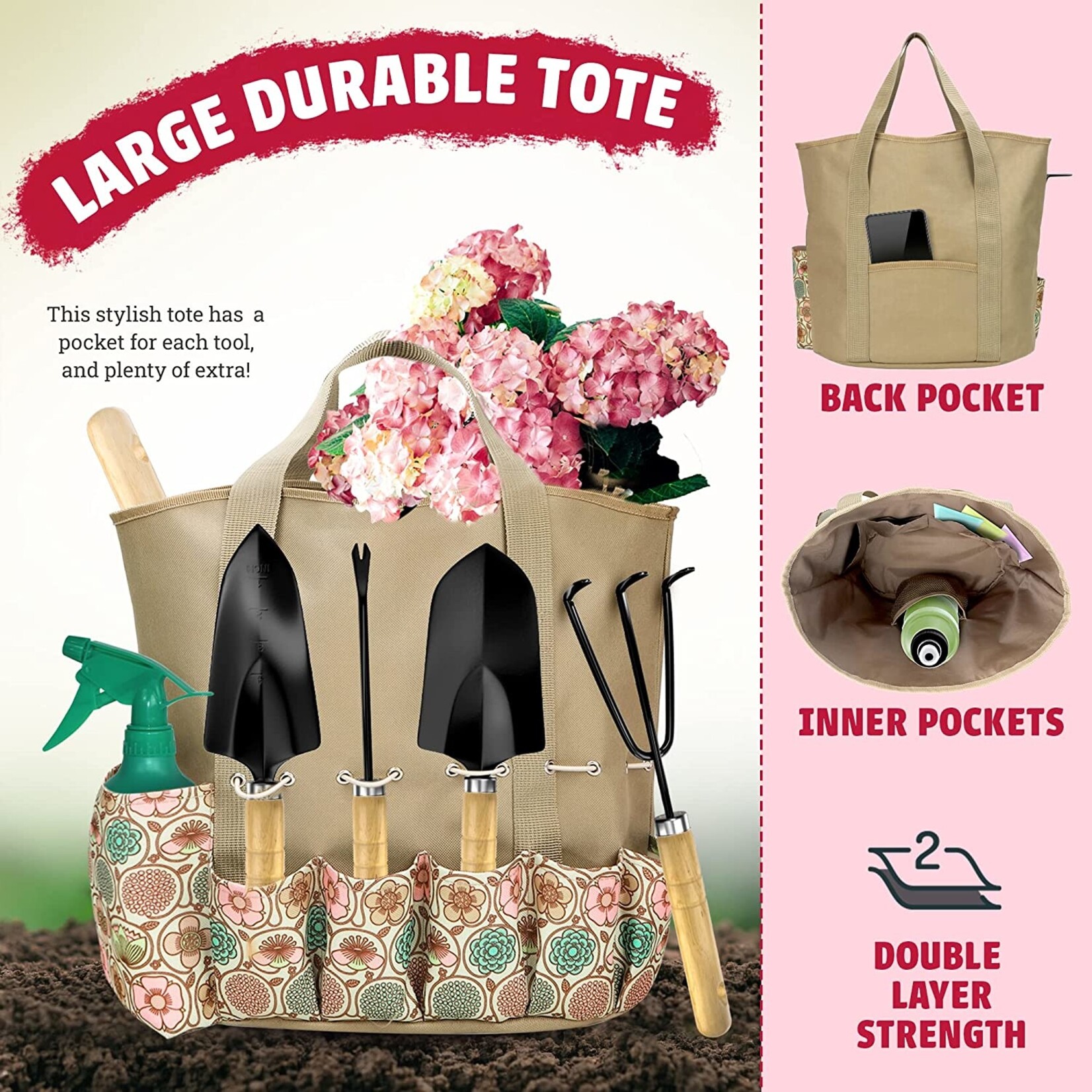 TIA MARIA Scuddles - Garden Tools Set - 8 Piece Gardening Tools with Storage Organizer,